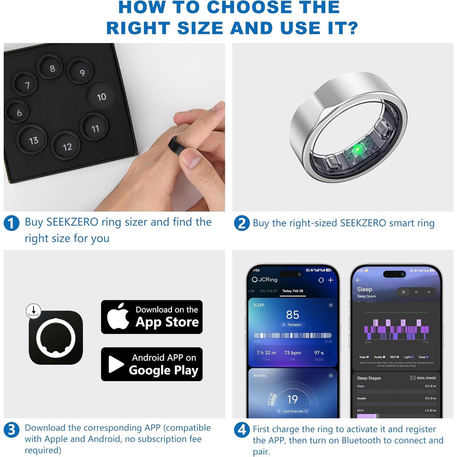 Anillo Inteligente Fitness Plata 13 - Rastreador Sueño y Salud