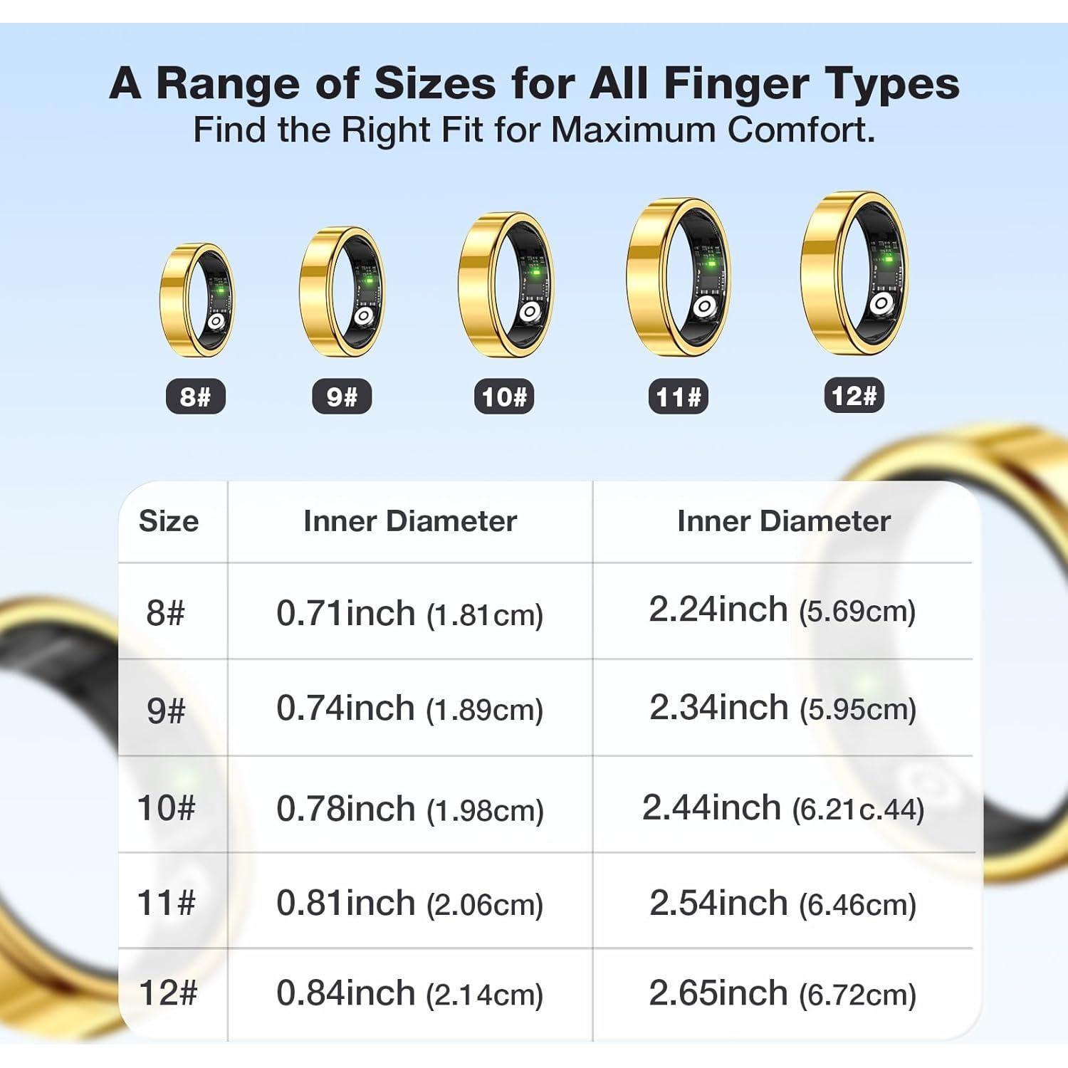 Anillo Inteligente de Salud Oro 11 - Monitoreo Fitness y Sueño