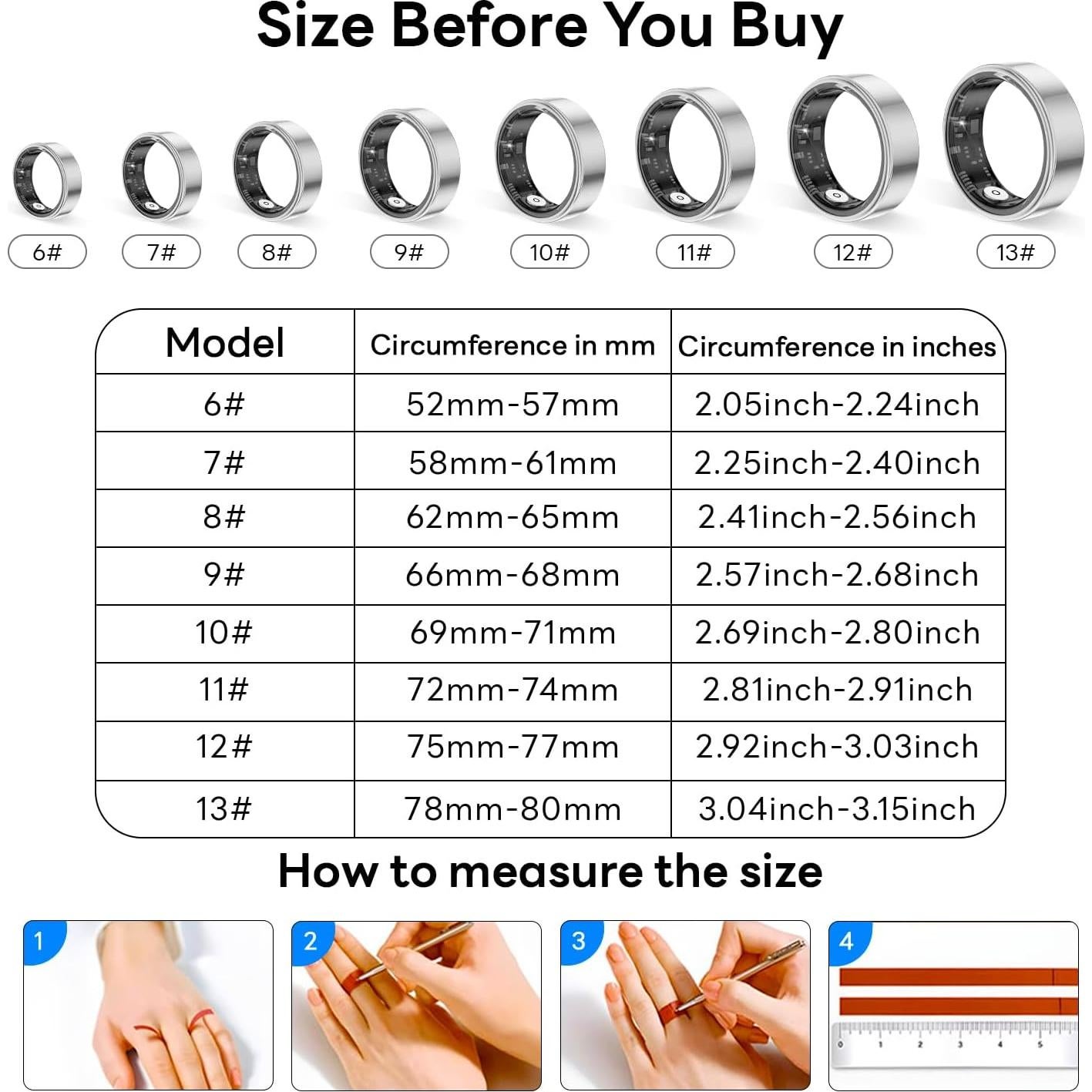 Anillo Inteligente de Salud y Fitness Plata 7# - Monitoreo 24h