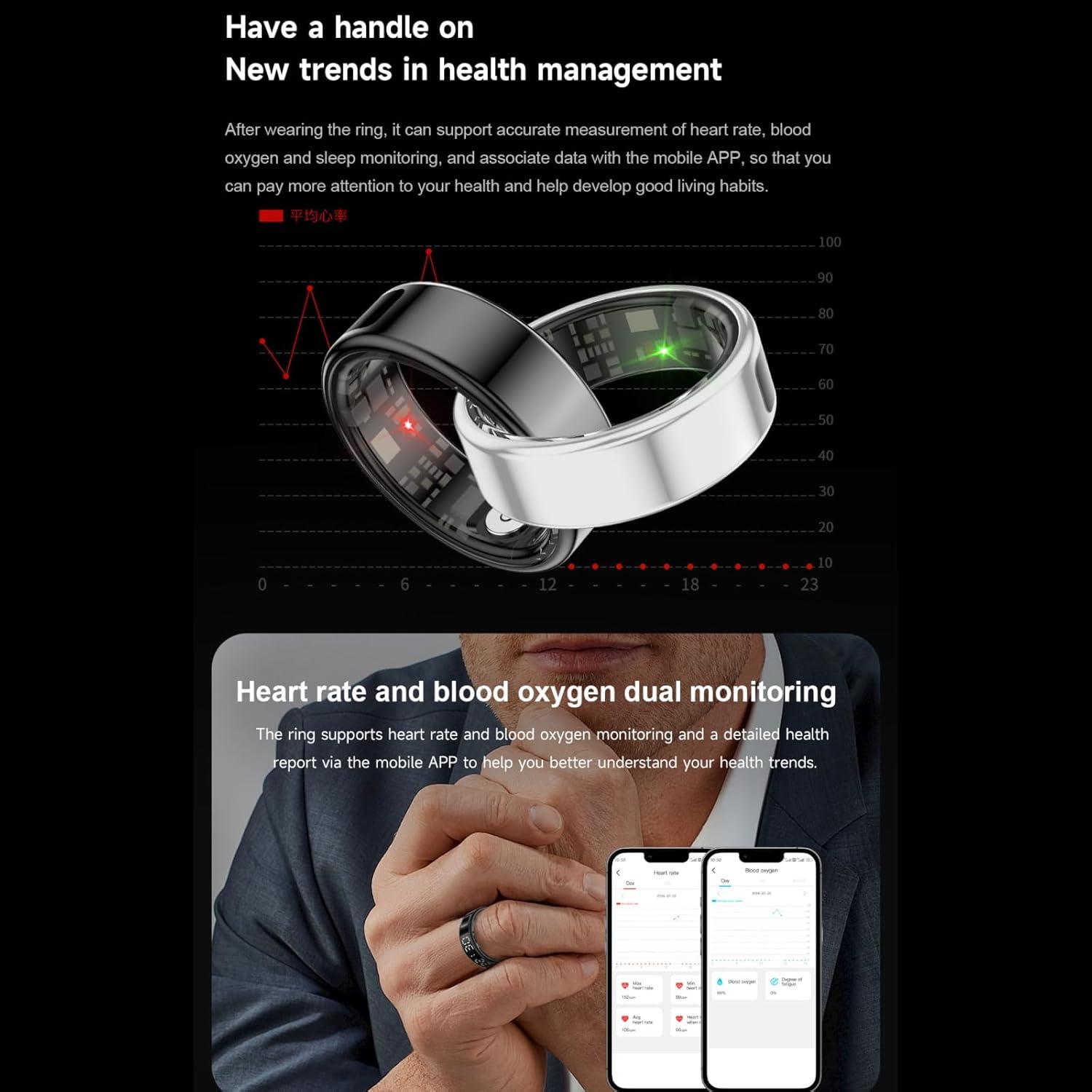 Anillo Inteligente de Fitness y Sueño LED Negro #9 - Monitoreo Salud