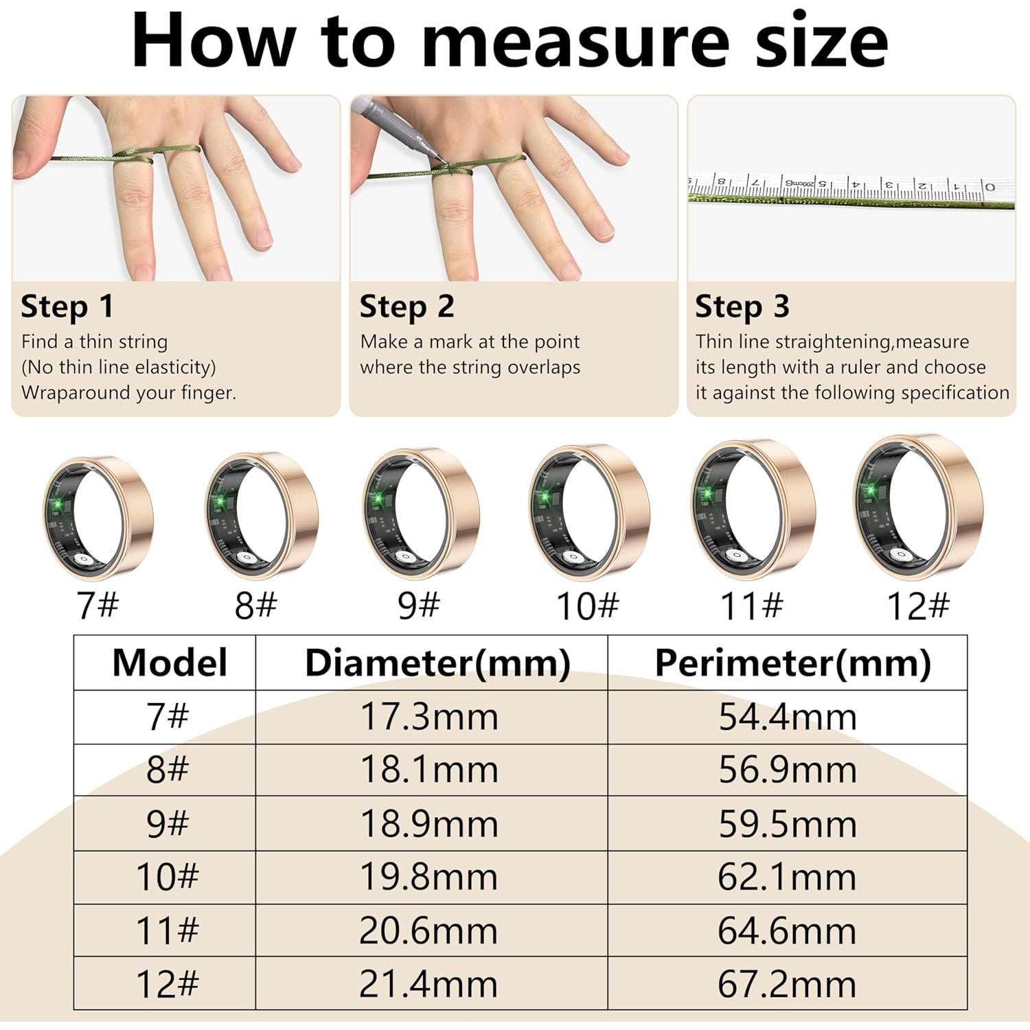 Anillo Inteligente FANKER SR03 Oro Rosa 5ATM Monitoreo Salud