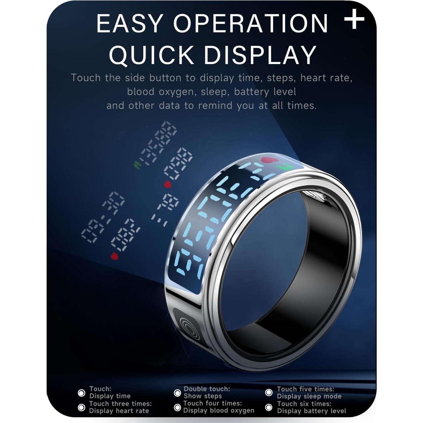 Anillo Inteligente DEERLET 8ª Gen Salud y Fitness - Pantalla LED