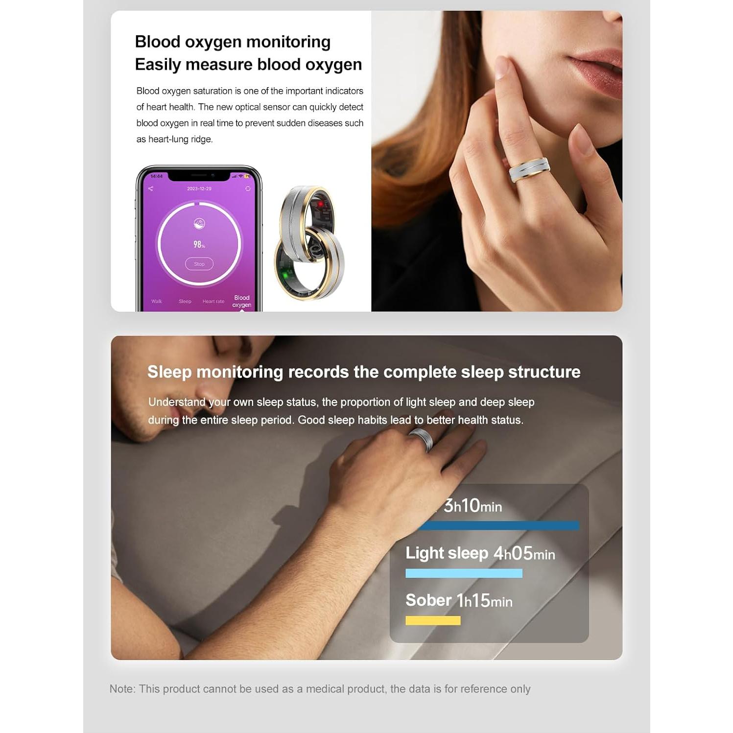 Anillo Inteligente WIWISTON Fitness Oro-10, Monitor Cardíaco y Sueño