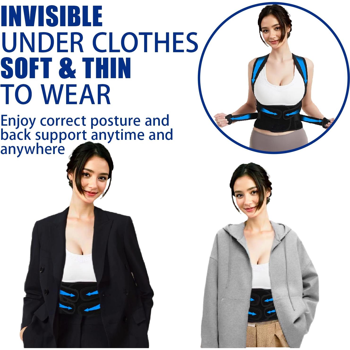 Corrector de Postura PEMEME - Faja Ajustable para Alivio del Dolor - Soporte Lumbar Transpirable (Negro, Mediano)