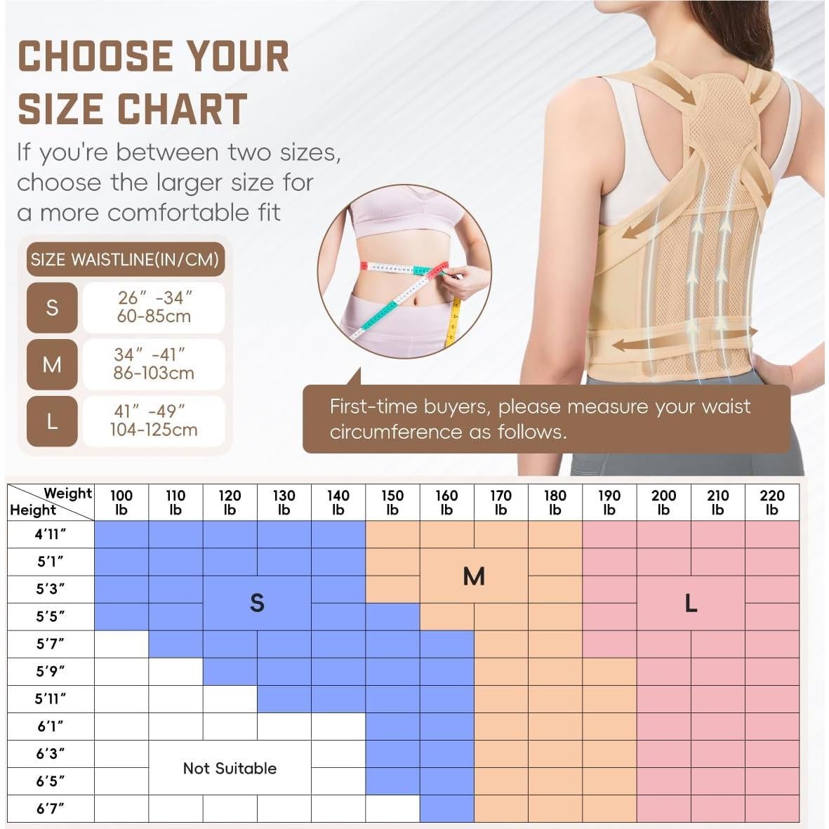 Corrector de Postura Ergonómico BLACKYEW Beige Mediano