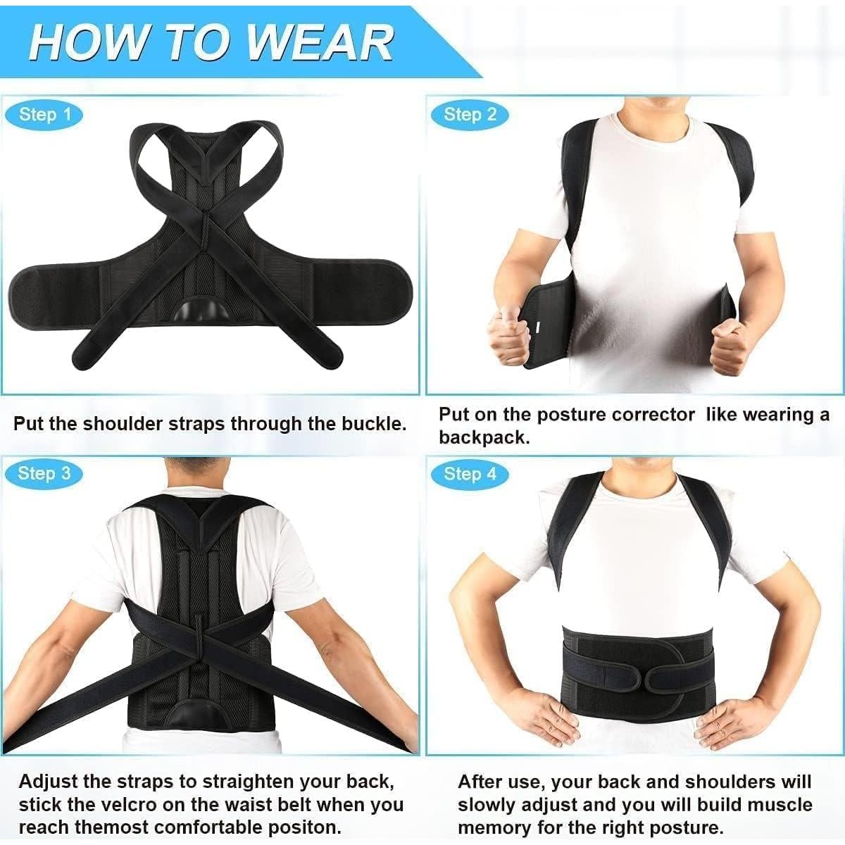 Corrector de Postura Ajustable WONFAST XXXL Negro