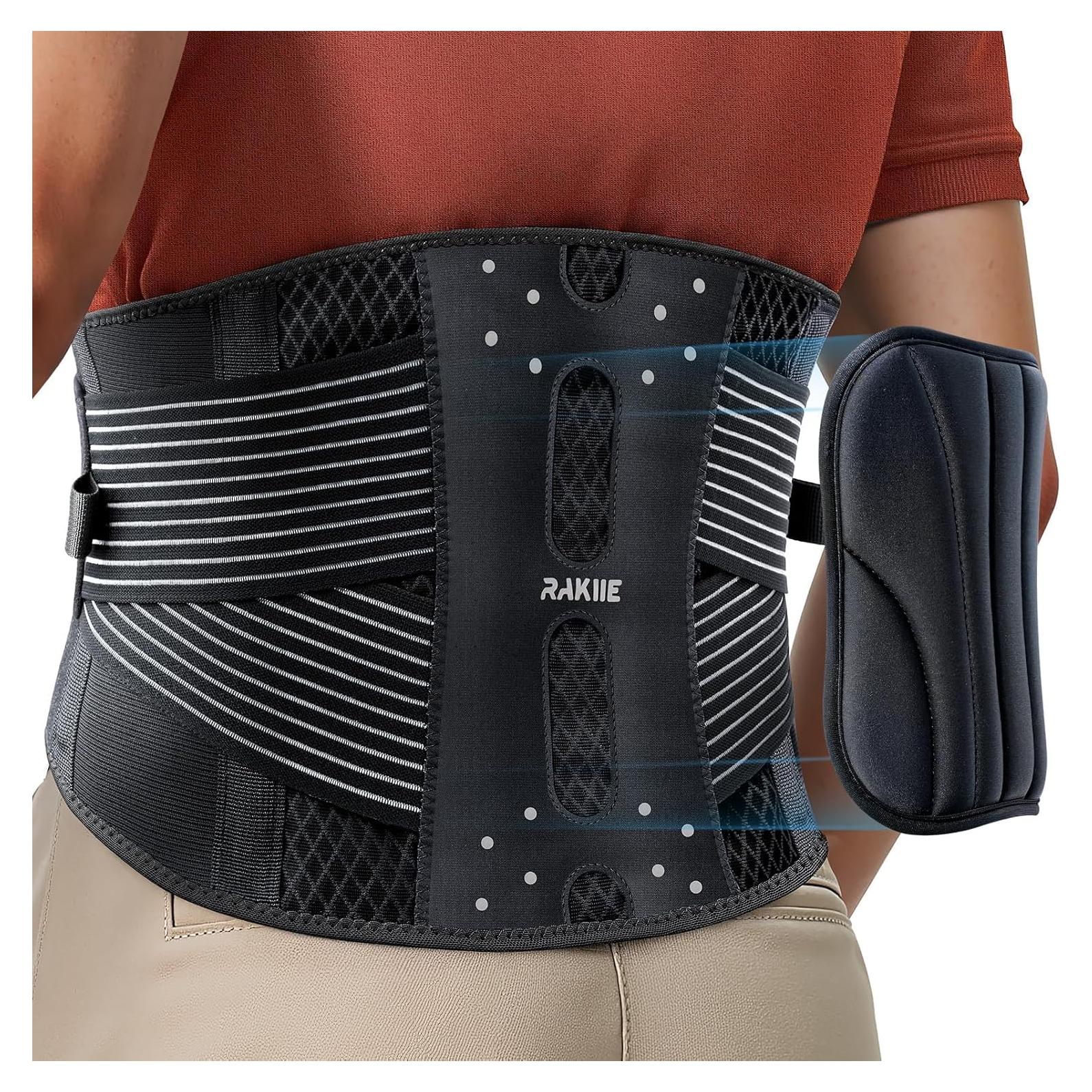 Thin Back Brace, 6X Metal Lower Back Support for Men Women, Lightweight Lumbar Support with 3D Pad, Breathable Support Belt for Herniated Disc, Sciatica Pain Relief, Gray Size M