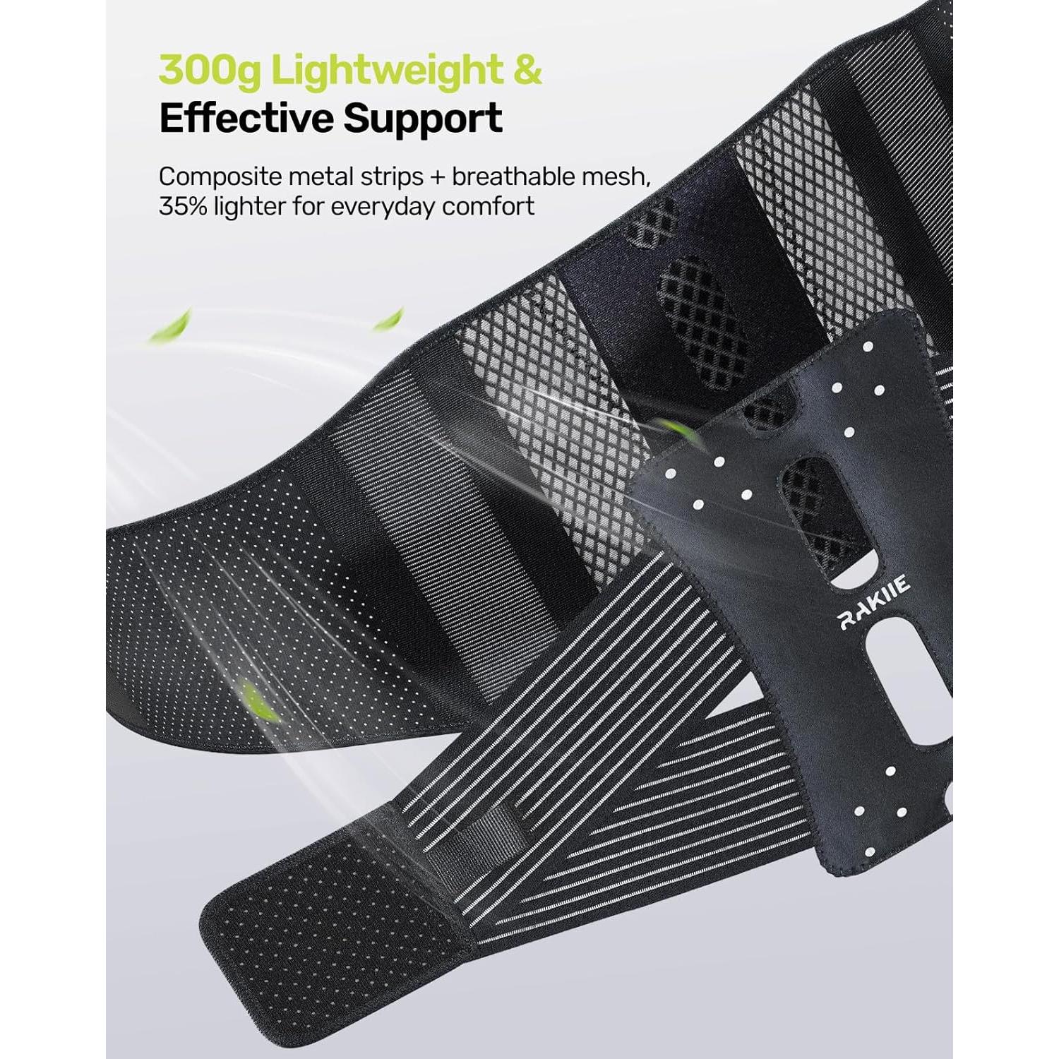 Thin Back Brace, 6X Metal Lower Back Support for Men Women, Lightweight Lumbar Support with 3D Pad, Breathable Support Belt for Herniated Disc, Sciatica Pain Relief, Gray Size M