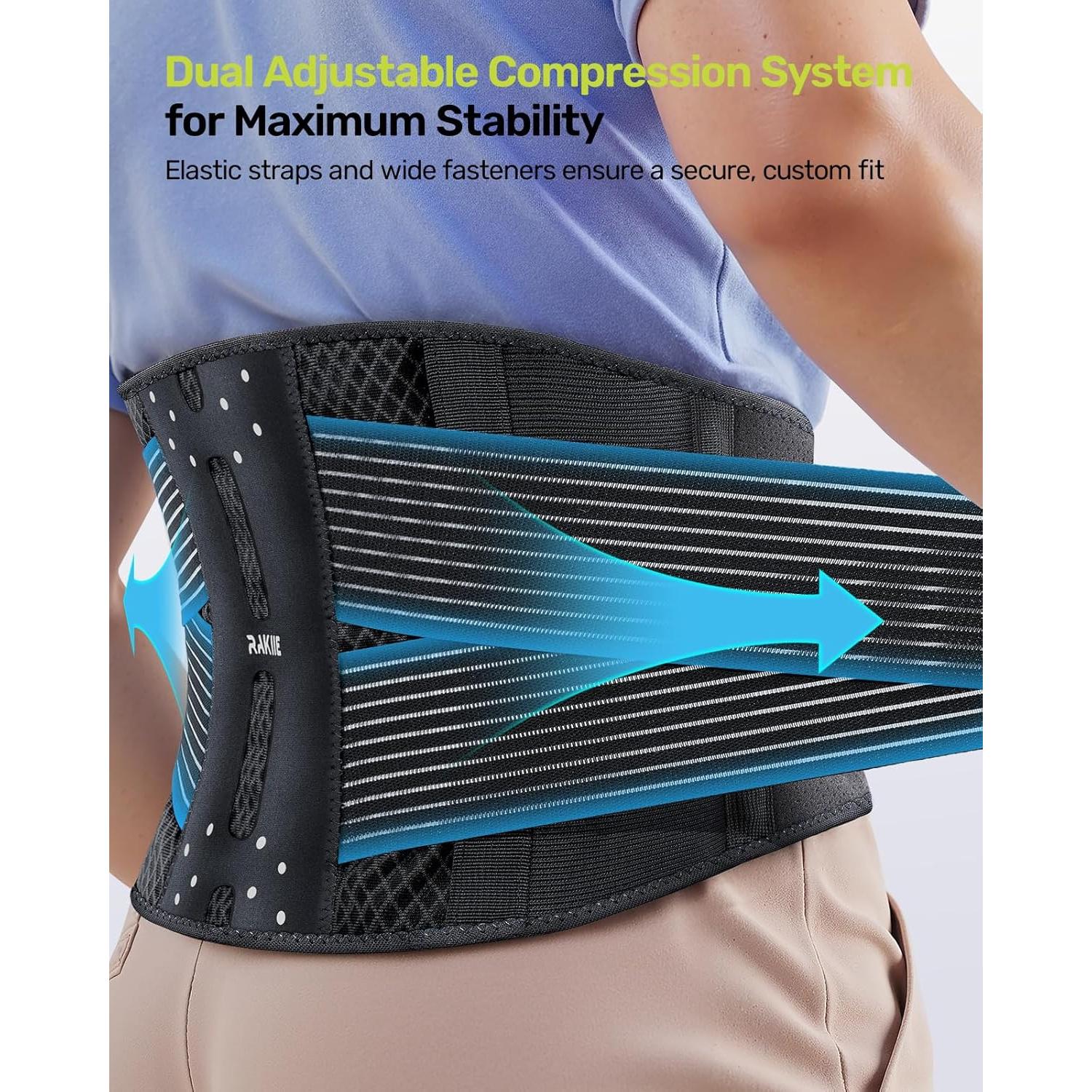 Thin Back Brace, 6X Metal Lower Back Support for Men Women, Lightweight Lumbar Support with 3D Pad, Breathable Support Belt for Herniated Disc, Sciatica Pain Relief, Gray Size M