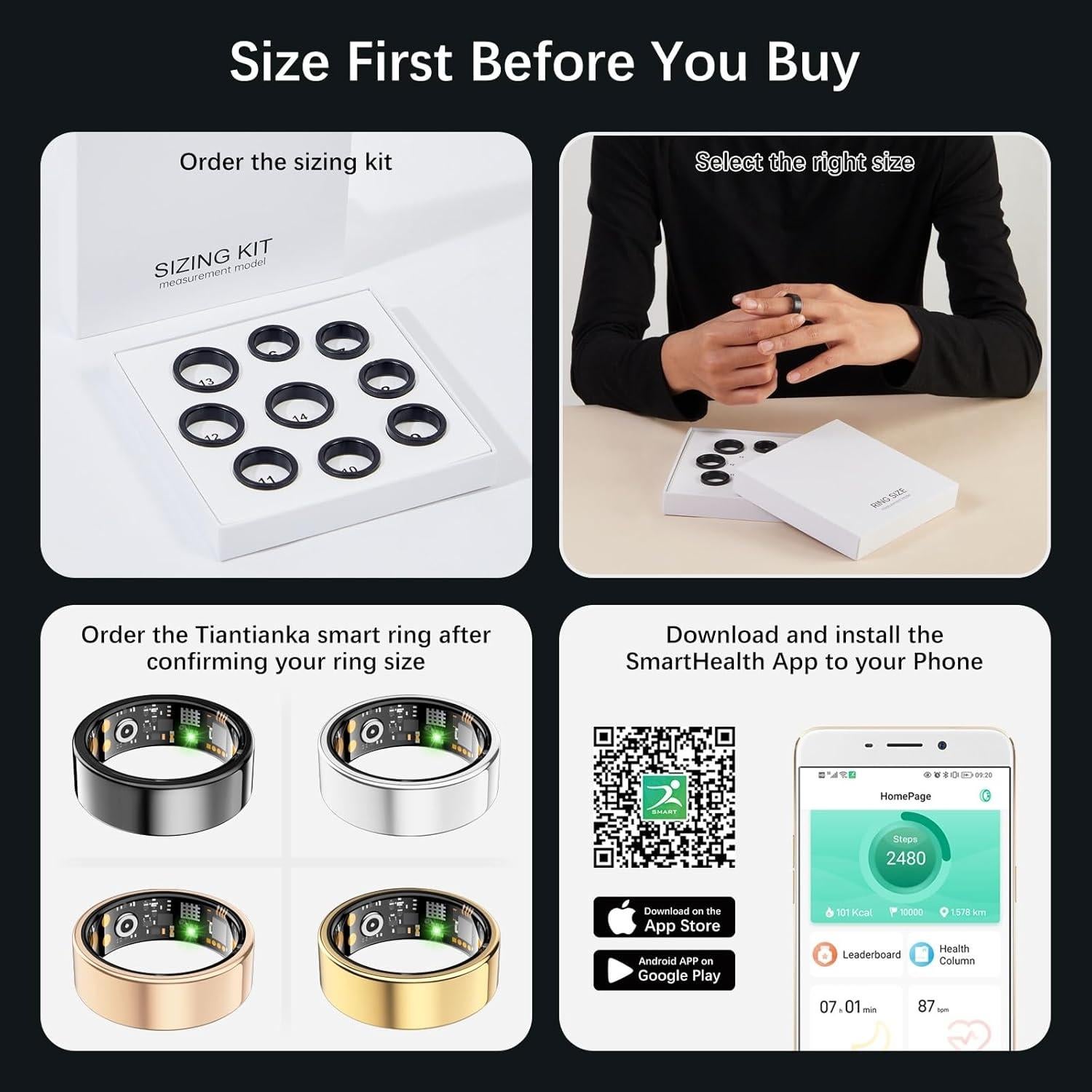 Anillo Inteligente Tiantianka Salud Oro 11# Monitoreo 24/7