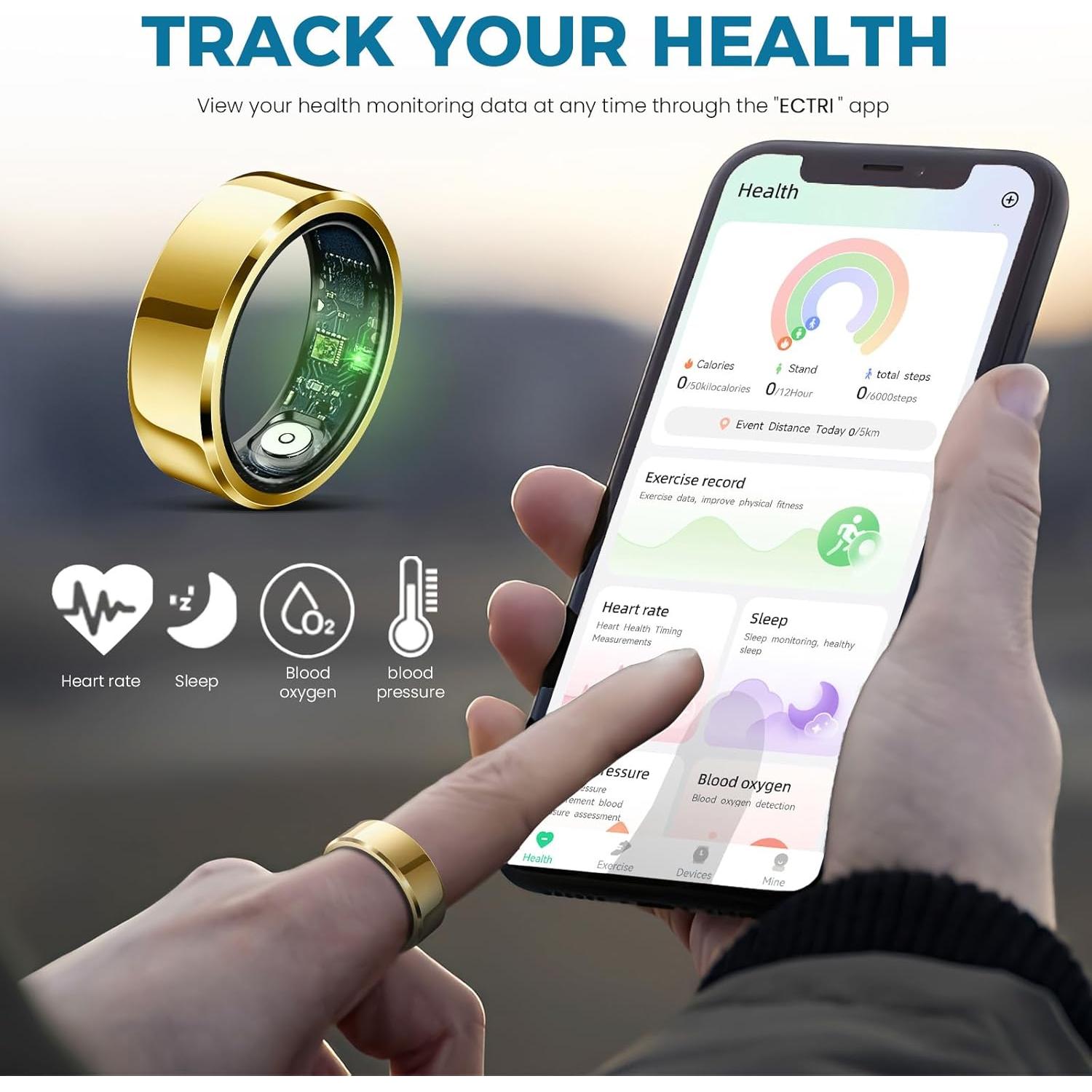 Anillo Inteligente VvituaC Talla 11 Dorado Monitoreo Salud