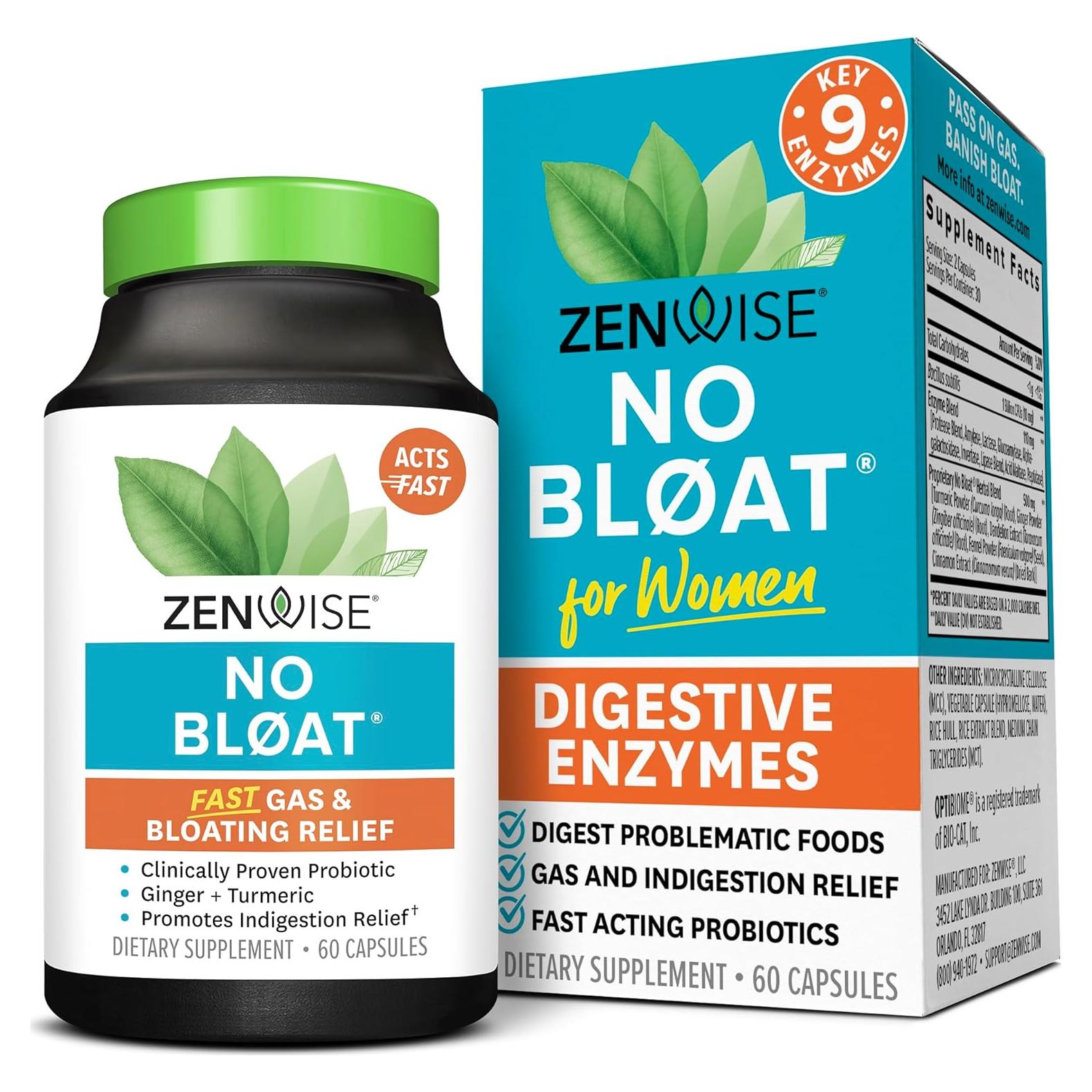 Zenwise Health Enzimas Digestivas 60 Cápsulas - Alivio Gas y Distensión
