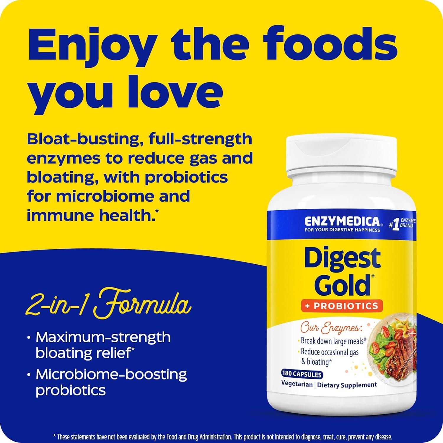 Enzymedica Digest Gold + Probioticos 180 cápsulas 2-en-1