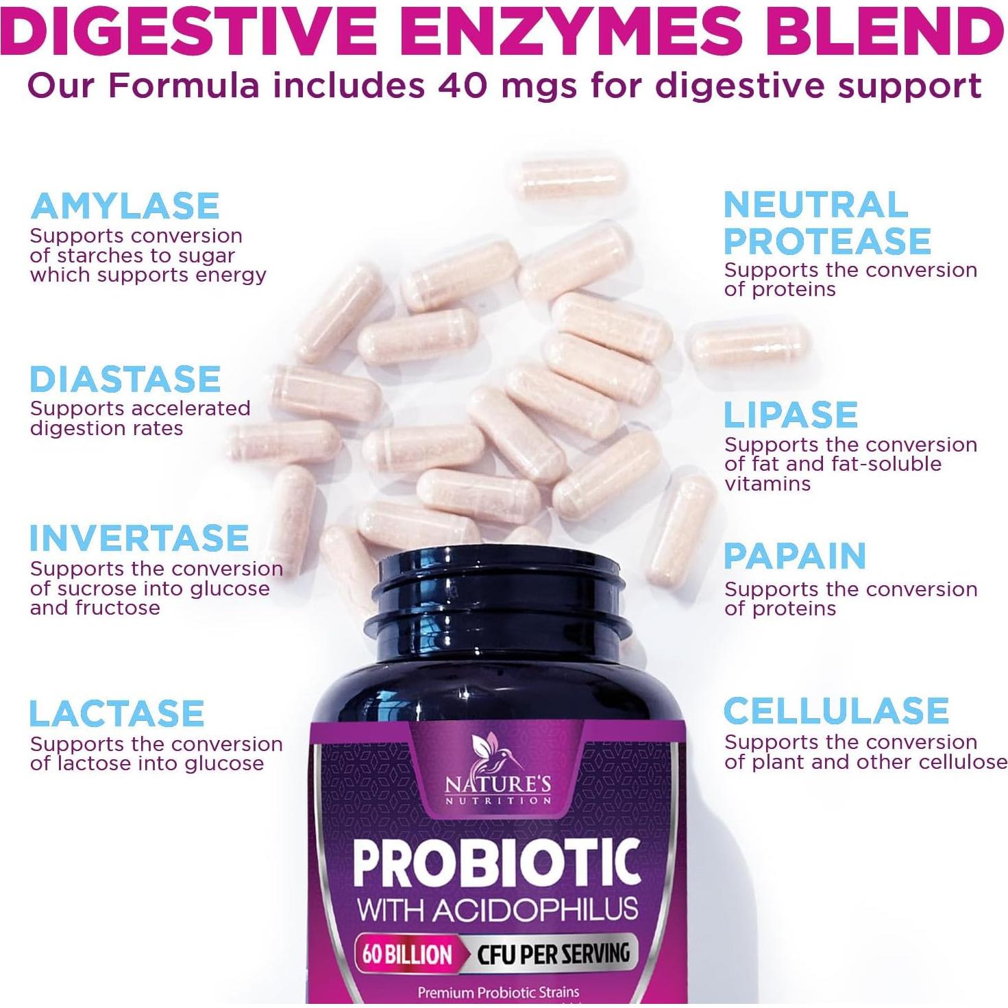 Probioticos Nature's Nutrition 60 Mil Millones CFU 180 Cápsulas