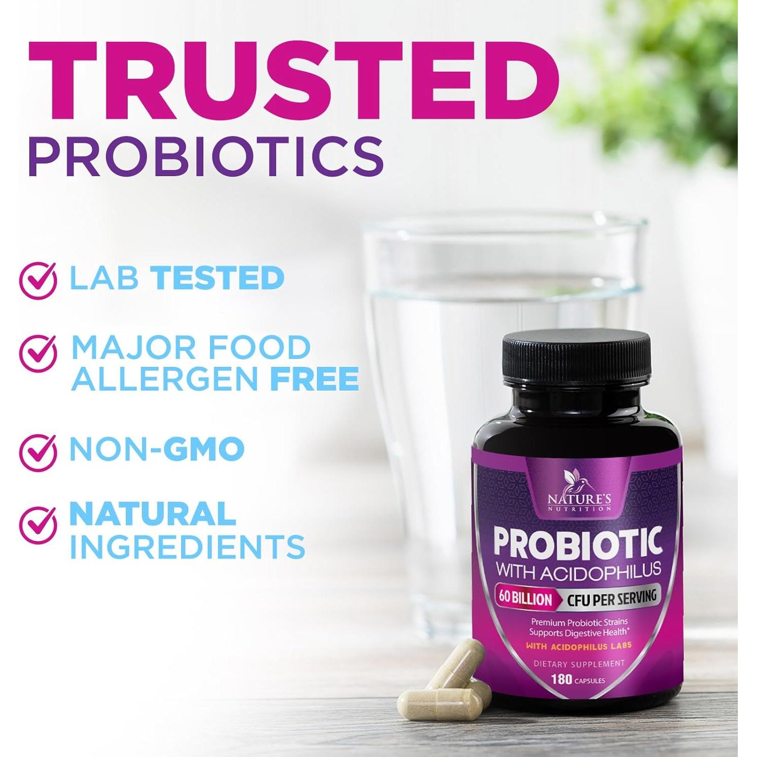 Probioticos Nature's Nutrition 60 Mil Millones CFU 180 Cápsulas