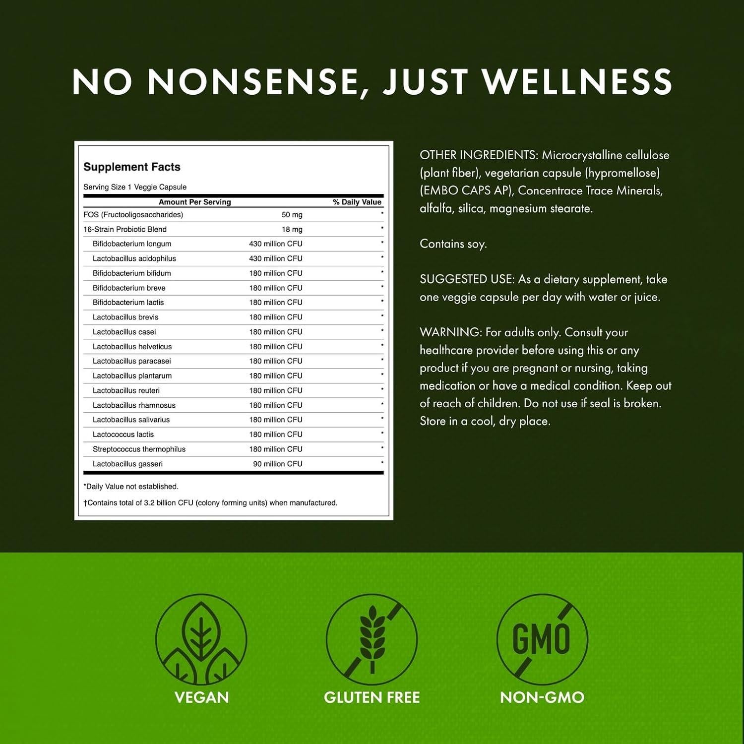 Probiotico Natural Swanson 16 Cepas 3.2 Mil Millones 60 Cápsulas