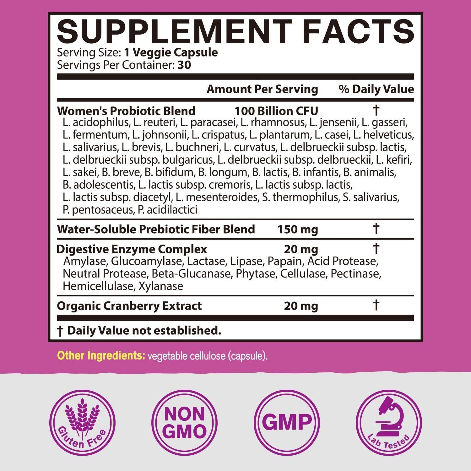 Probioticos para Mujeres Vitacook 100 Mil Millones CFU 30 Cápsulas