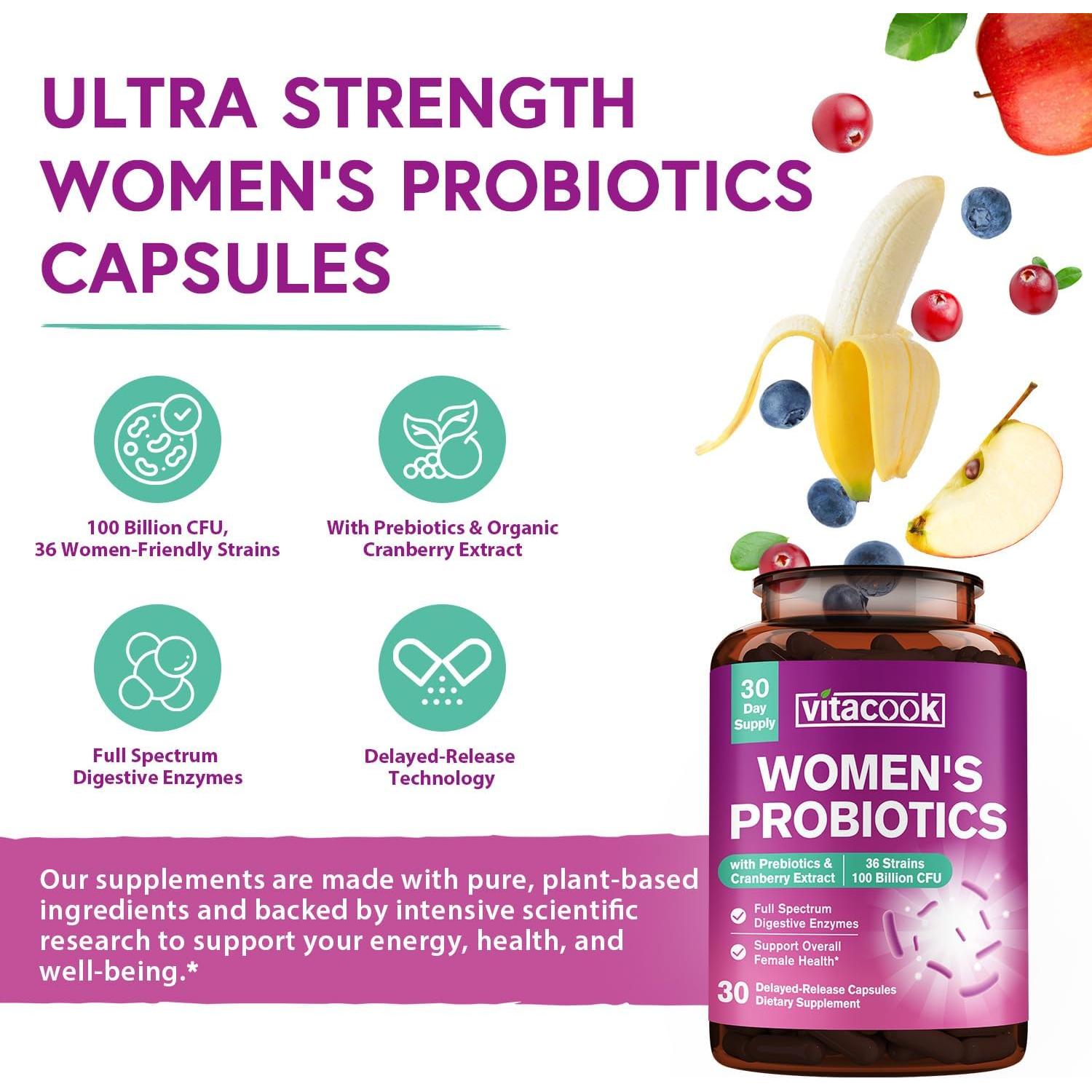 Probioticos para Mujeres Vitacook 100 Mil Millones CFU 30 Cápsulas