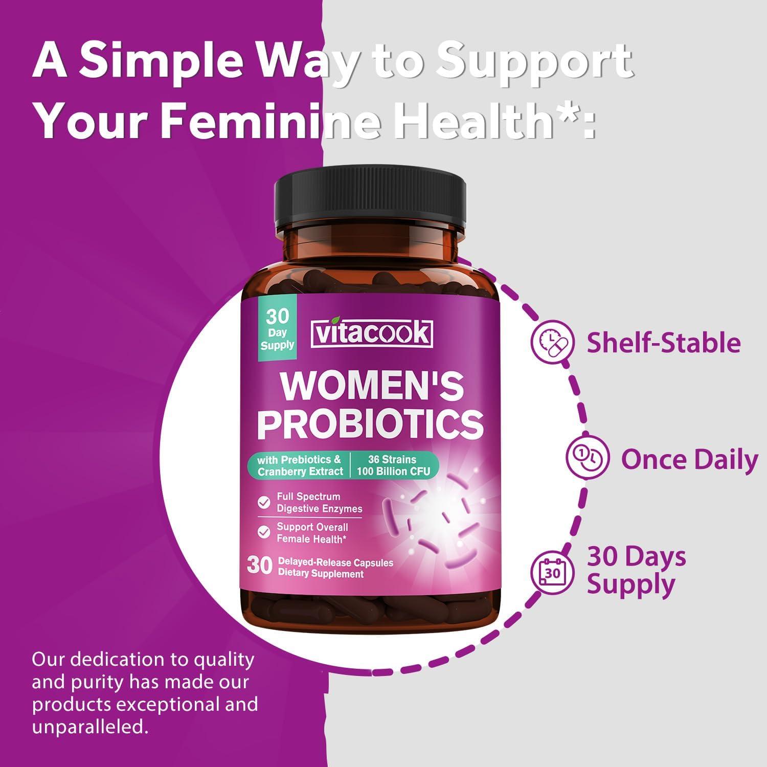 Probioticos para Mujeres Vitacook 100 Mil Millones CFU 30 Cápsulas