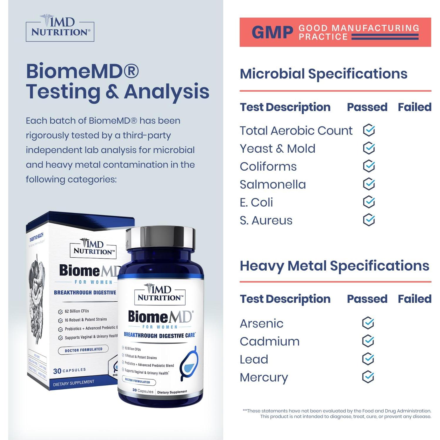Probioticos 1MD Nutrition BiomeMD 62 Mil Millones 30 Cápsulas