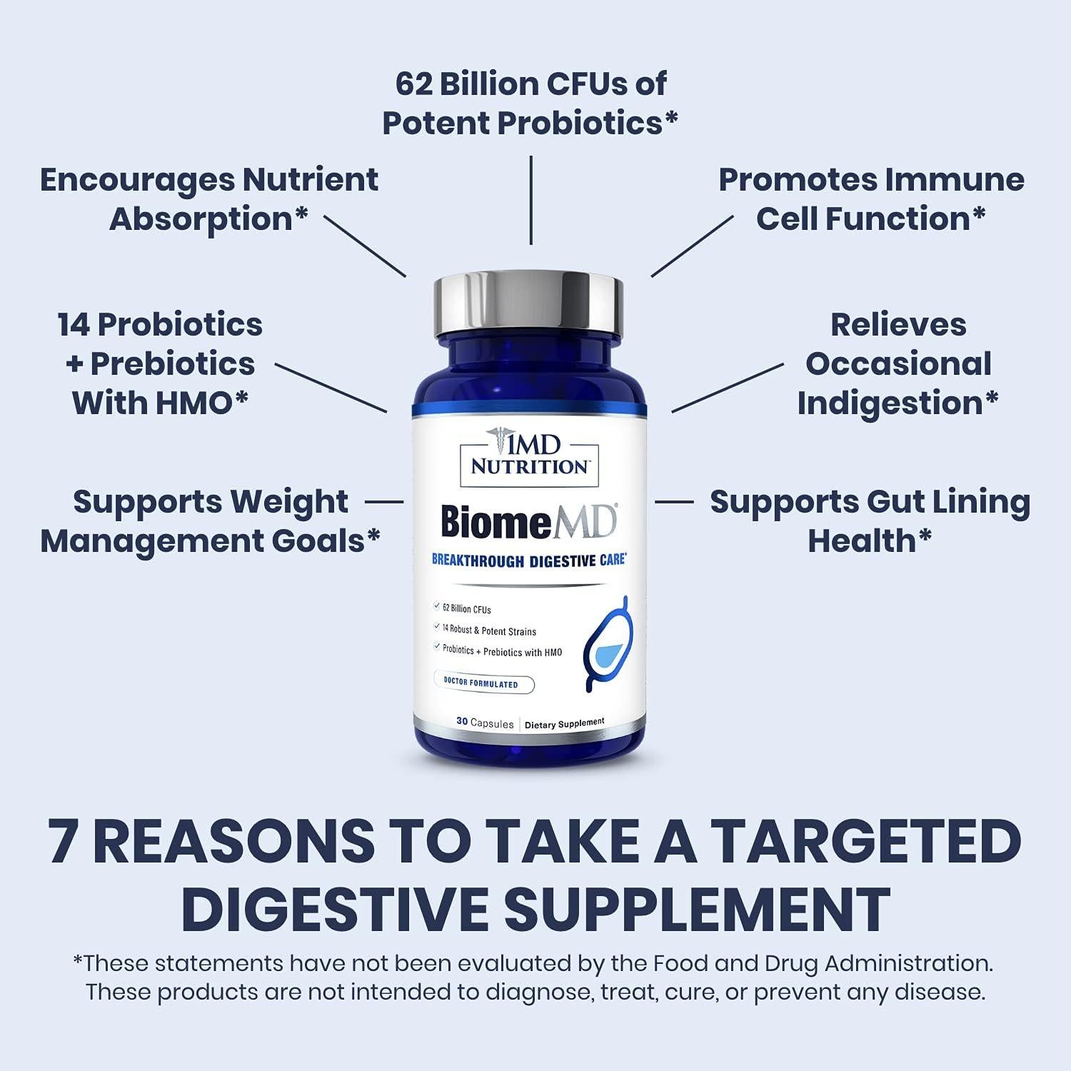 Probioticos 1MD Nutrition BiomeMD 62 Mil Millones 30 Cápsulas