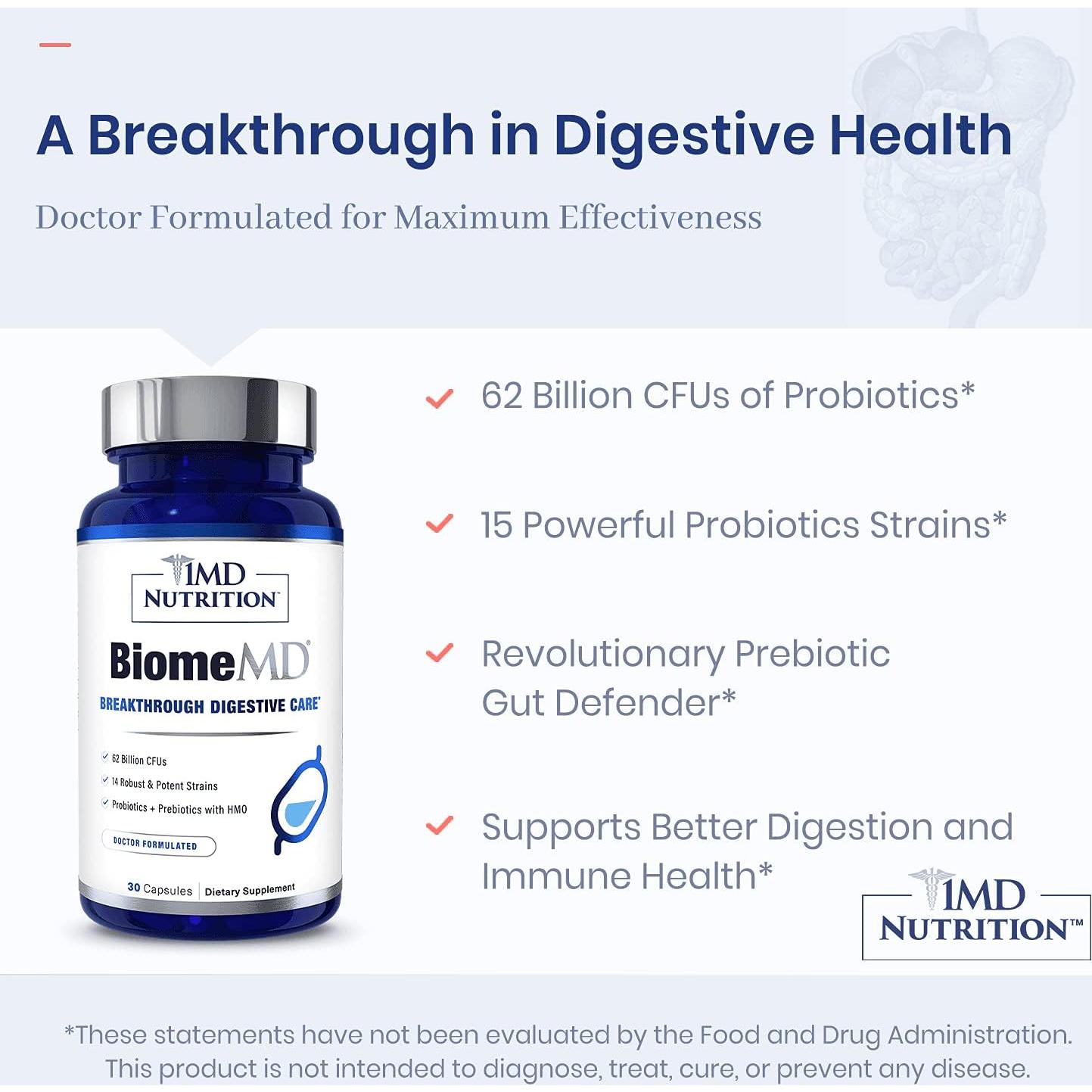 Probioticos 1MD Nutrition BiomeMD 62 Mil Millones 30 Cápsulas