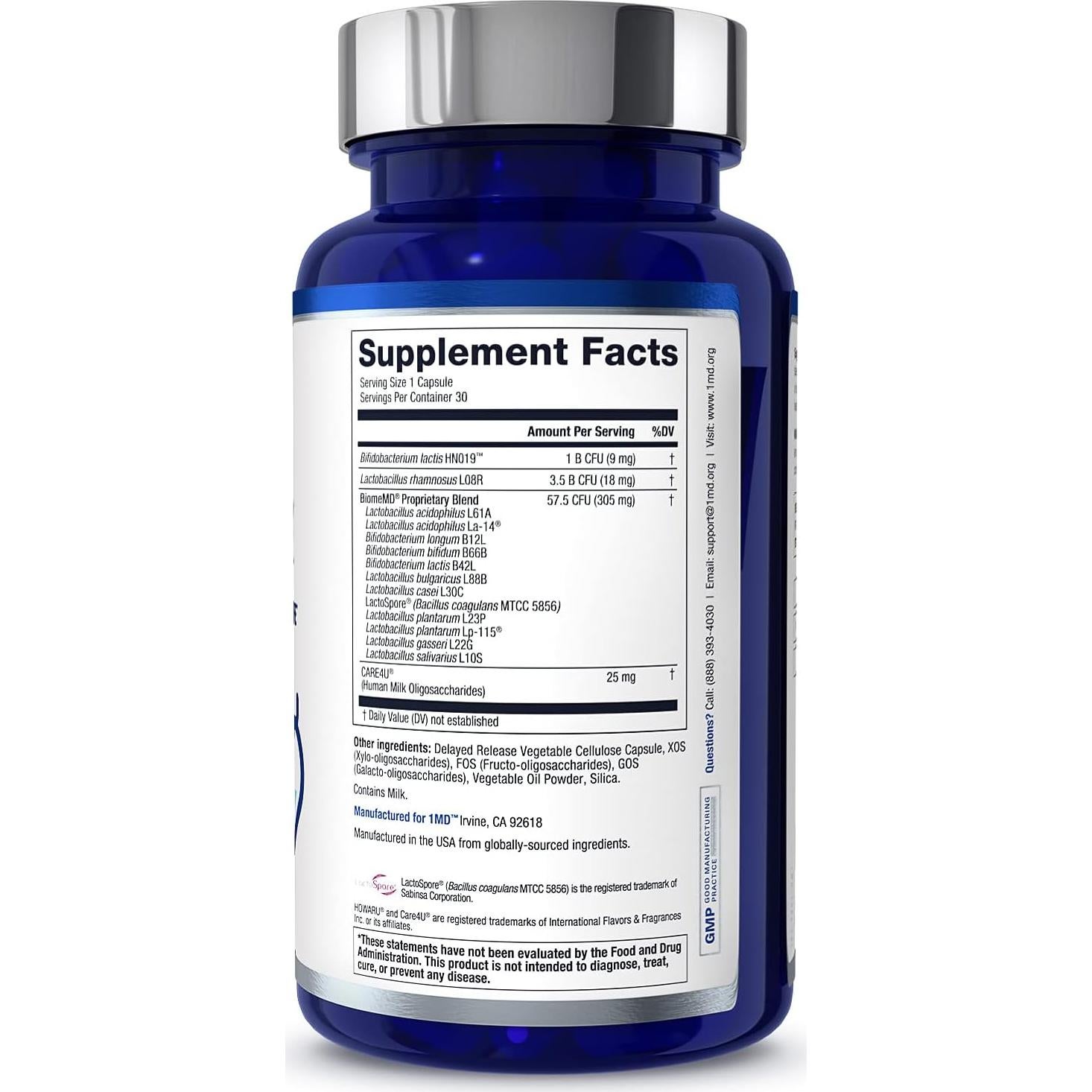 Probioticos 1MD Nutrition BiomeMD 62 Mil Millones 30 Cápsulas