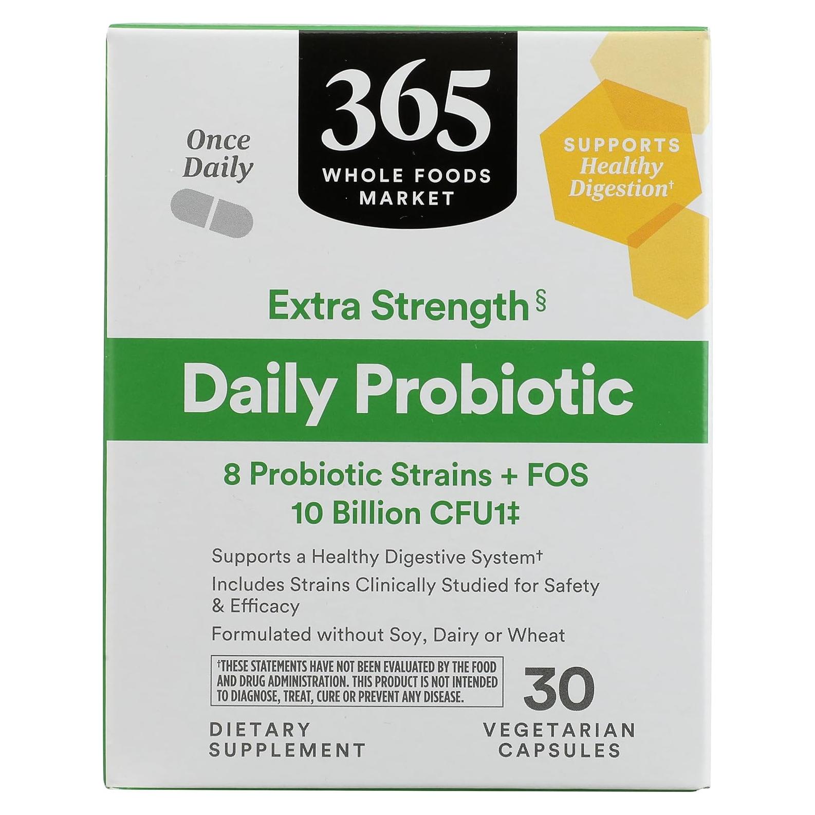 Probiotico Diario 365 Whole Foods 10 mil millones CFU 30 cápsulas