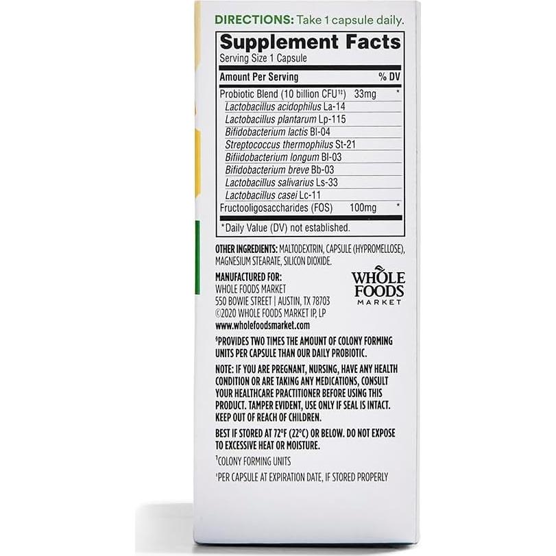 Probiotico Diario 365 Whole Foods 10 mil millones CFU 30 cápsulas