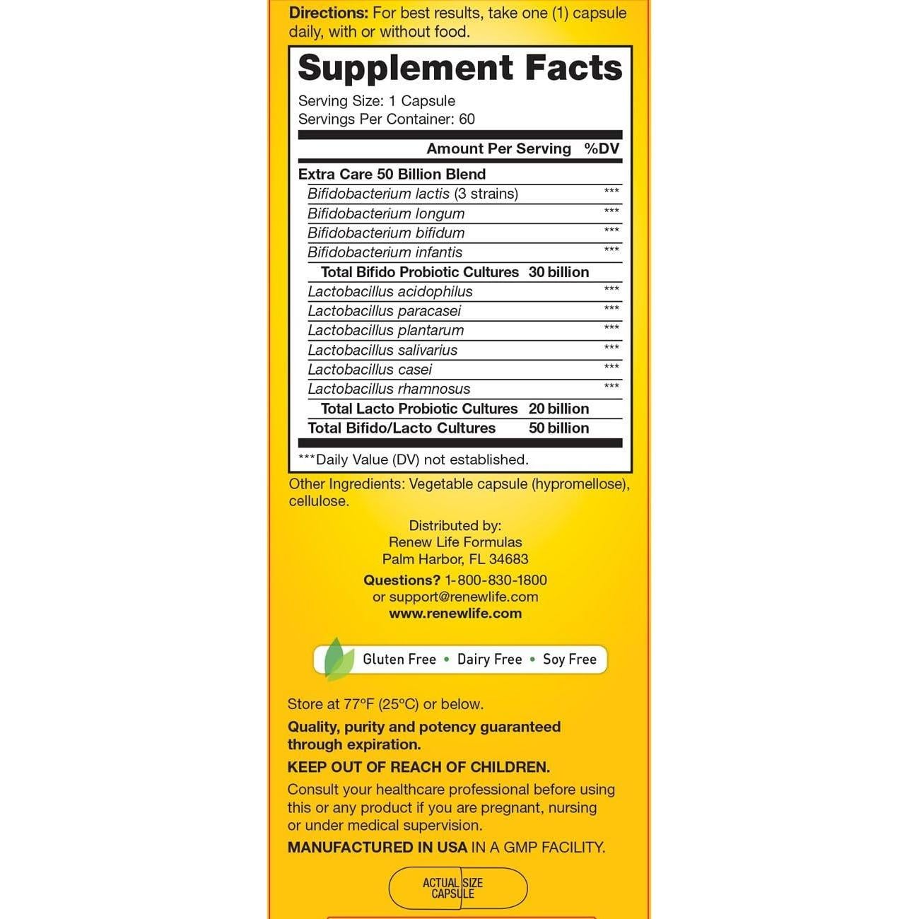 Probiotico Renew Life Cuidado Extra Flora 50 Mil Millones 60 Ct