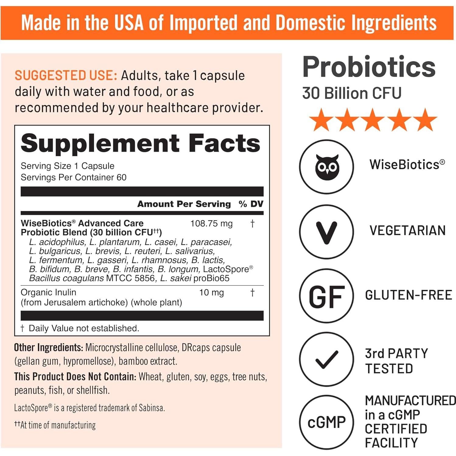 NatureWise Max Probioticos 30 Mil Millones CFU 60 Cápsulas