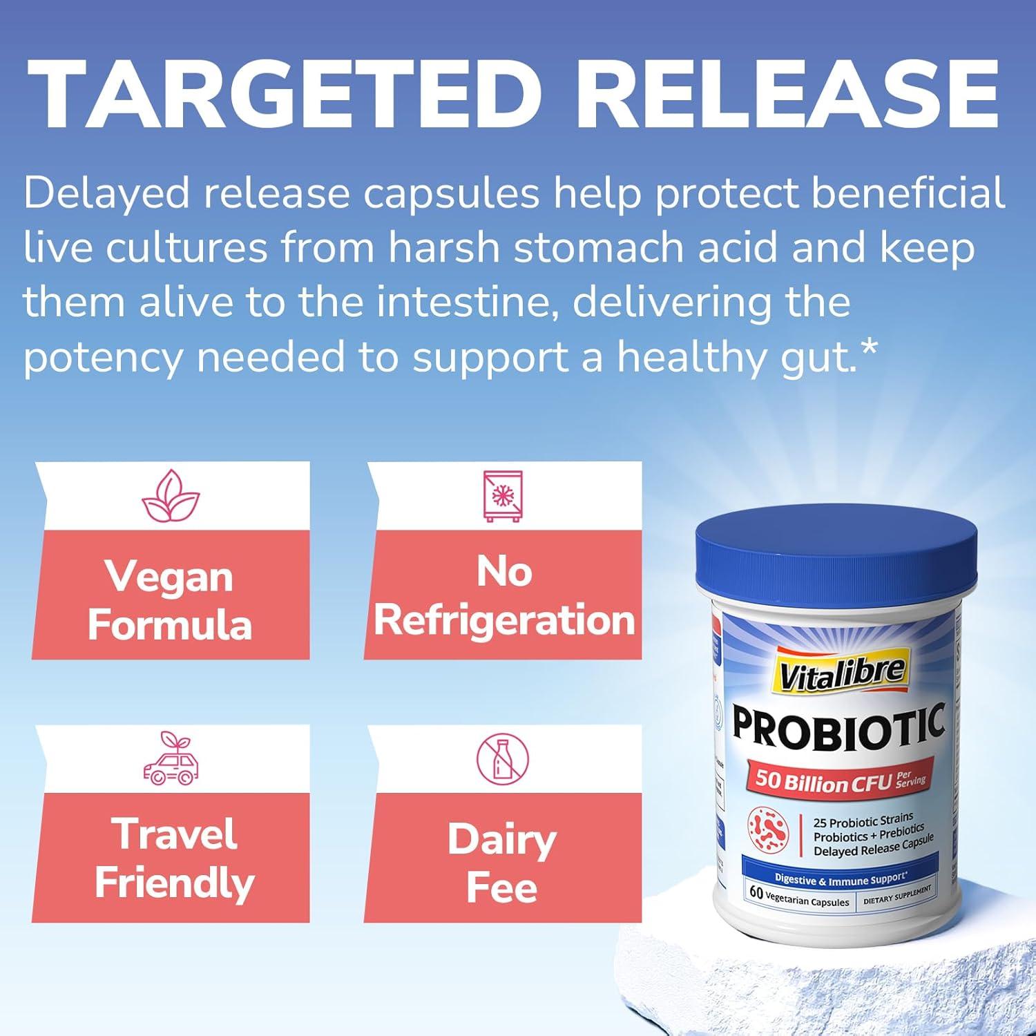 Probiotico Vitalibre 50 Mil Millones CFU 60 Cápsulas Vegetales