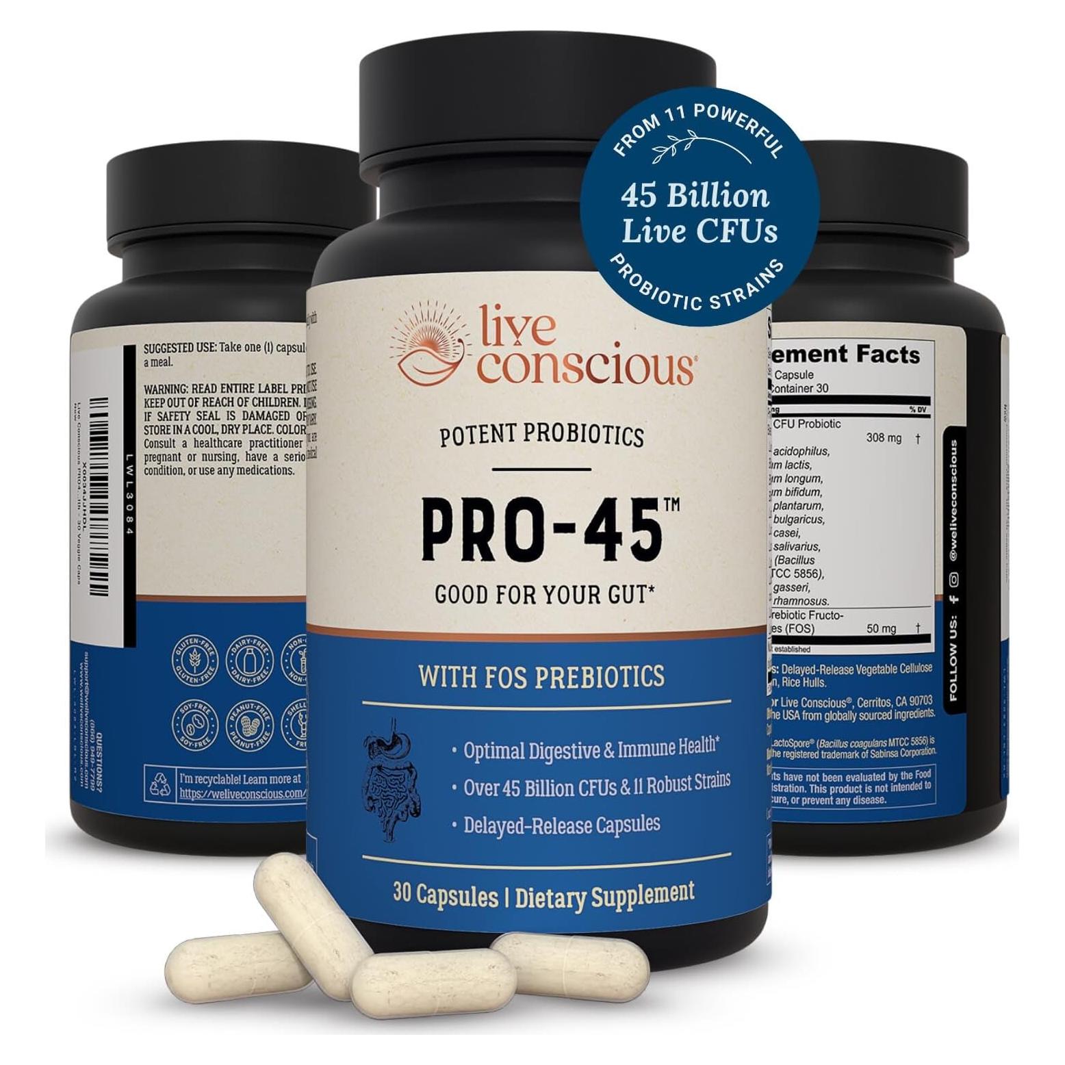 Probioticos Live Conscious PRO45 - 45 Mil Millones UFC, 30 Cápsulas