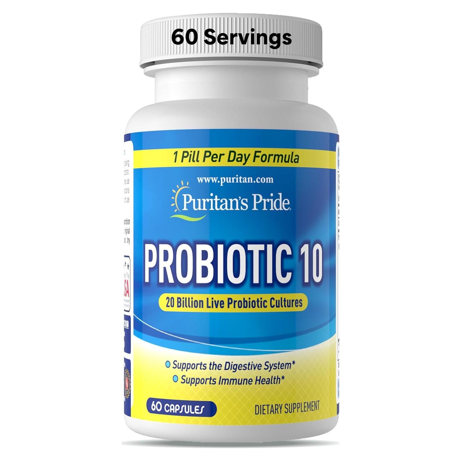 Probiotico 10 Puritan's Pride 60 Cápsulas 20 Mil Millones CFU