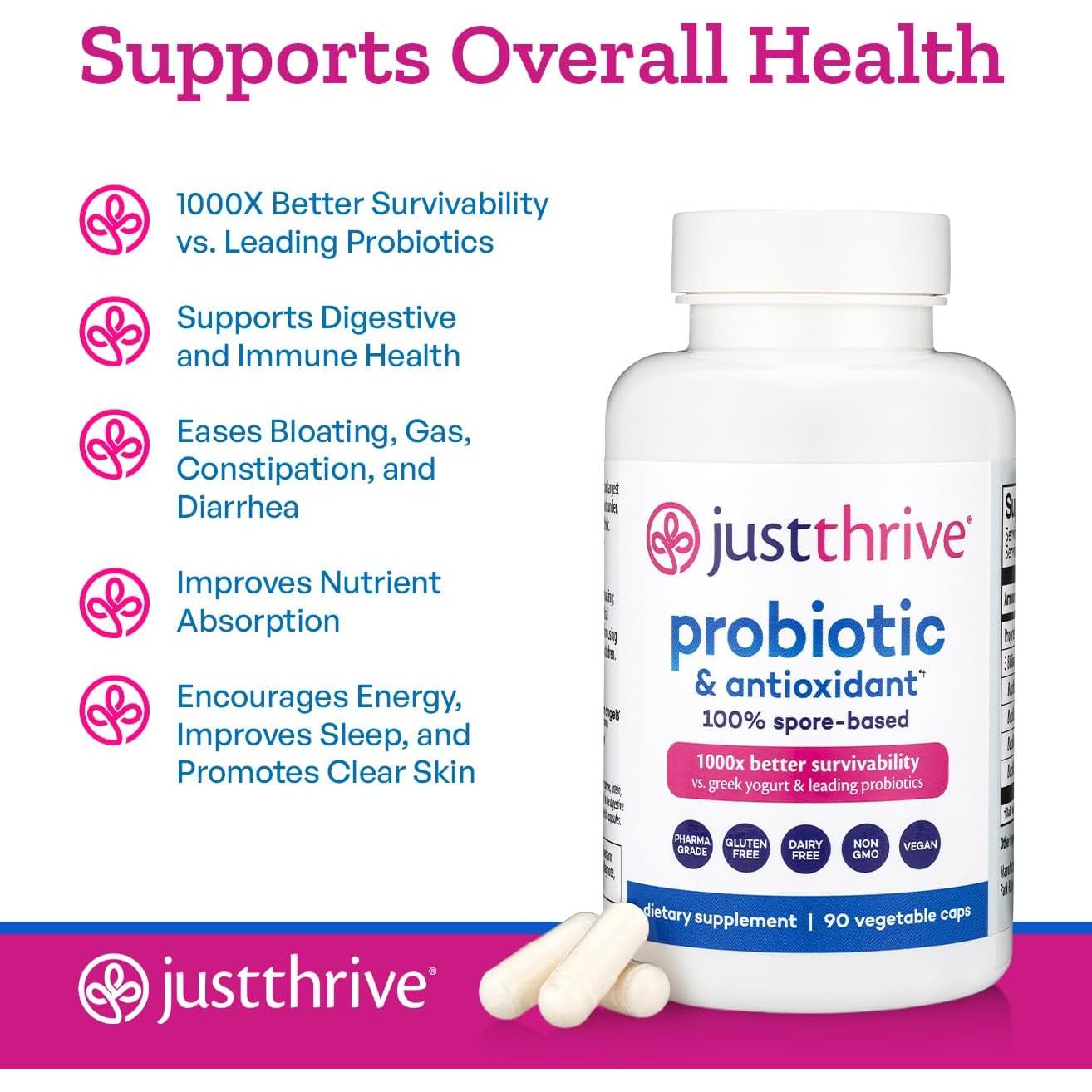 Suplemento Probiotico Just Thrive 90 Cápsulas - Antioxidante y Digestivo