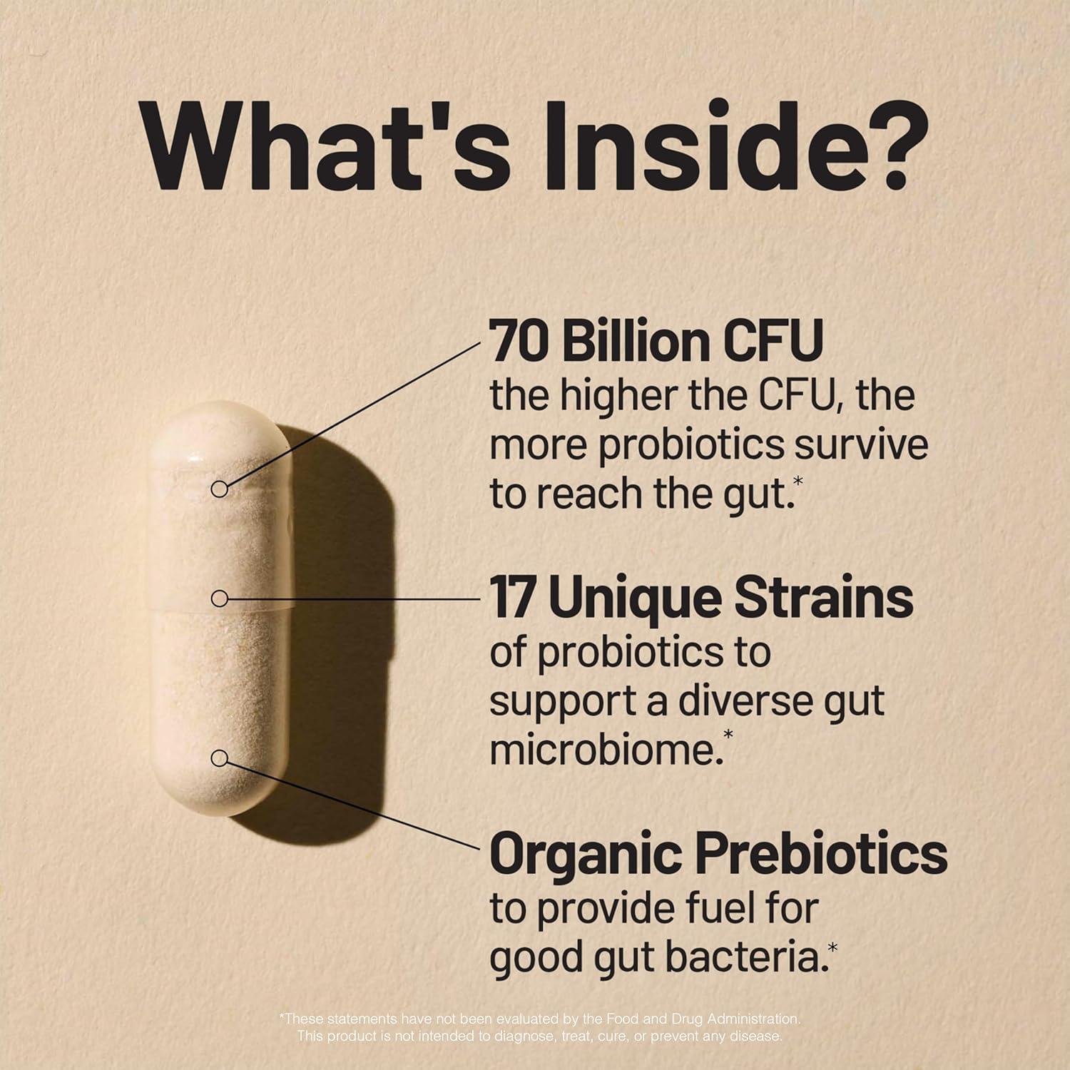 NatureWise Probióticos 70 Mil Millones CFU - 17 Cepas + Prebióticos - 30 Cápsulas