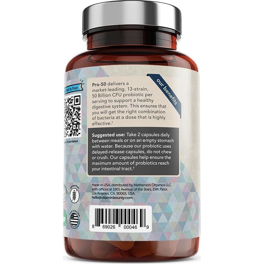 Pro-50 Probioticos Vitamin Bounty 60 Caps 50 Mil Millones CFU