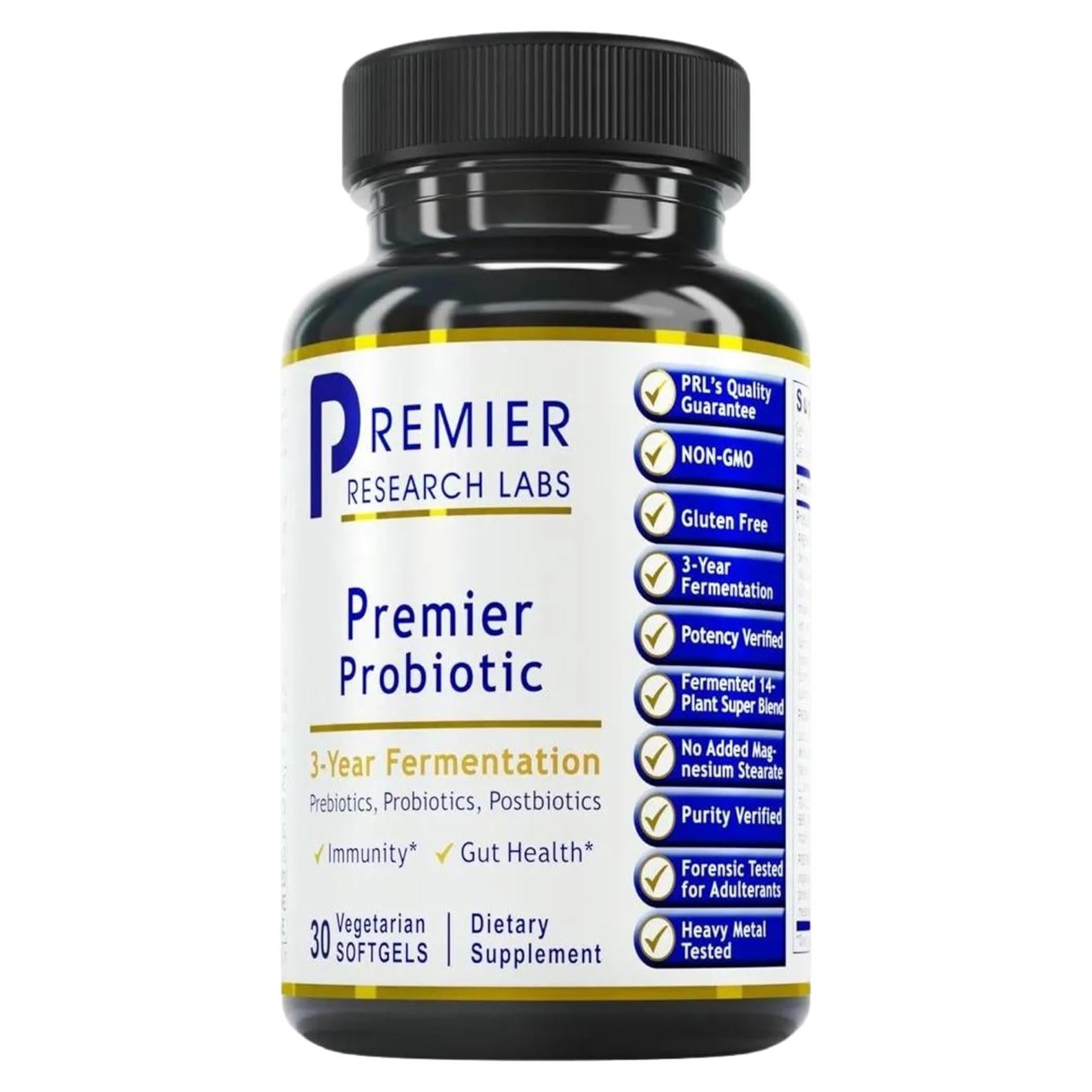 Premier Research Labs Premier Probiotic - Pre Pro Post Biotics for Women & Men, Quad Biotic, Quadbiotic, Prebiotics, Probiotics, Postbiotics & Phytobiotics - 60 Vegetarian Softgel Capsules