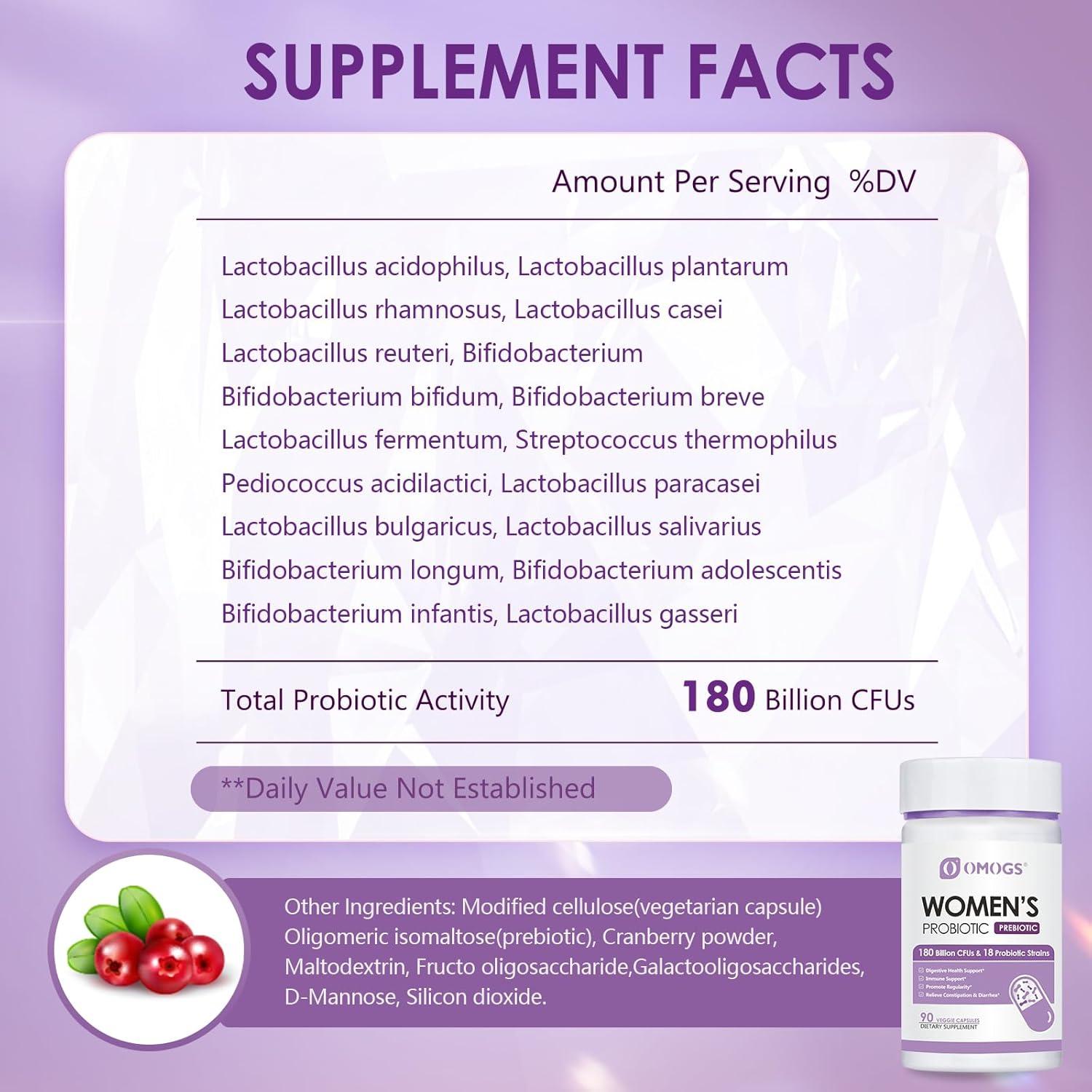 Probiotico OMOGS para Mujeres 180 Mil Millones CFUs 90 Cápsulas