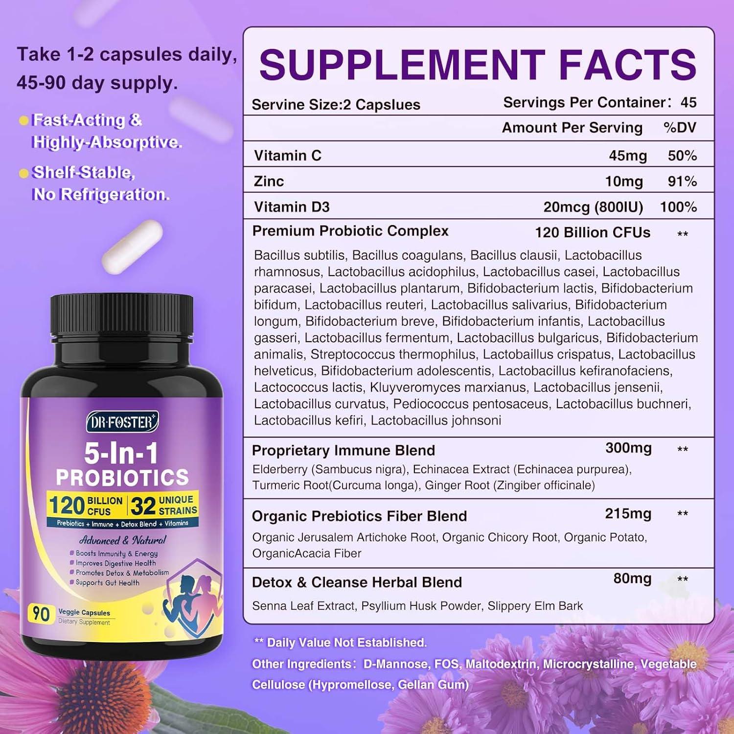 Probioticos DRFOSTER 120 Mil Millones CFUs 90 Cápsulas