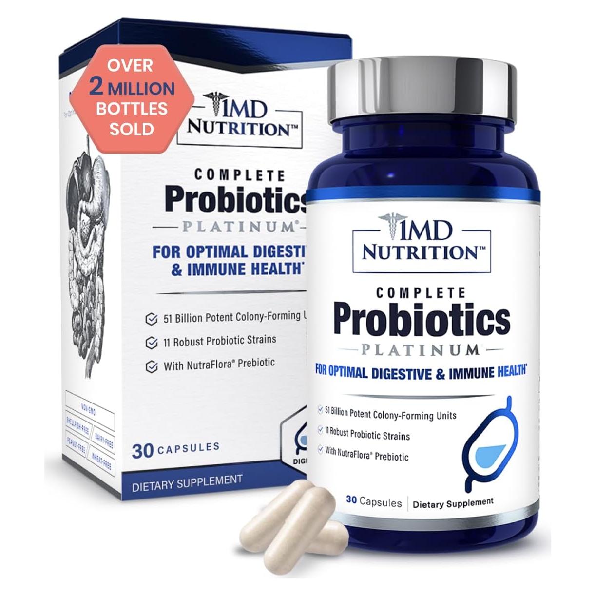 Probioticos Completos Platinum 1MD Nutrition 51 Mil CFU 30 Cápsulas