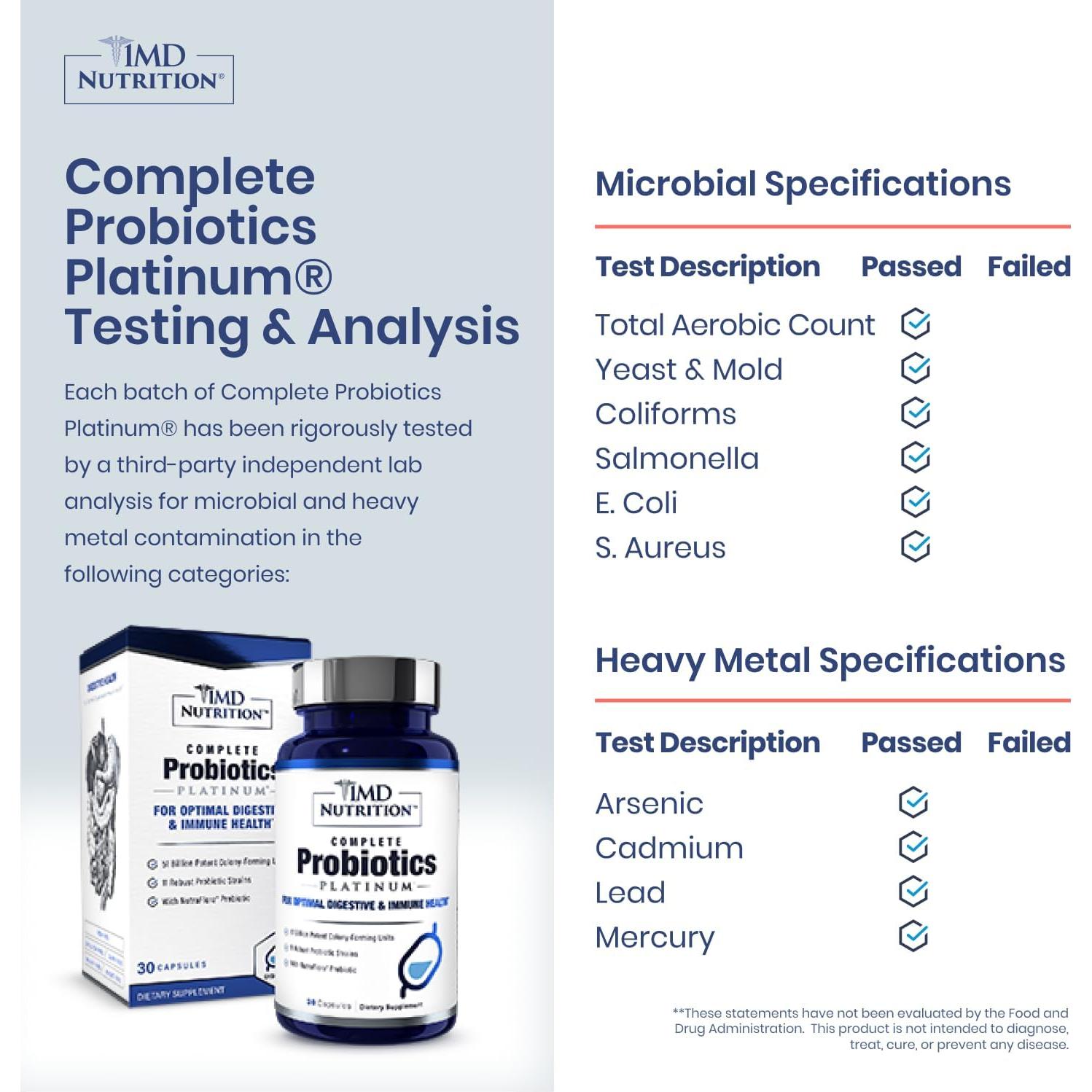 Probioticos Completos Platinum 1MD Nutrition 51 Mil CFU 30 Cápsulas