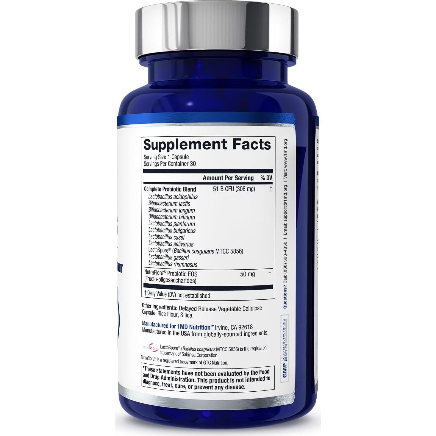 Probioticos Completos Platinum 1MD Nutrition 51 Mil CFU 30 Cápsulas