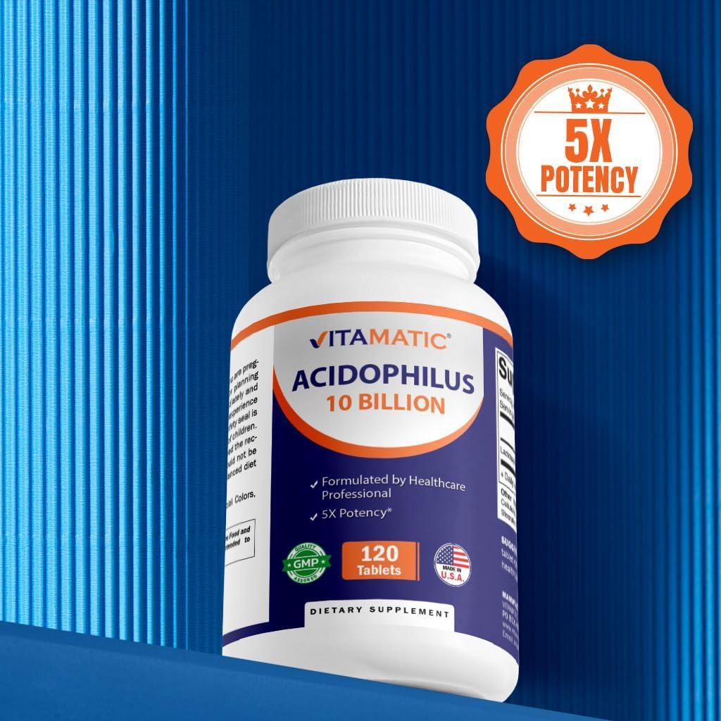 Vitamatic Probiótico Acidophilus 10 Mil Millones CFU 120 Tabletas