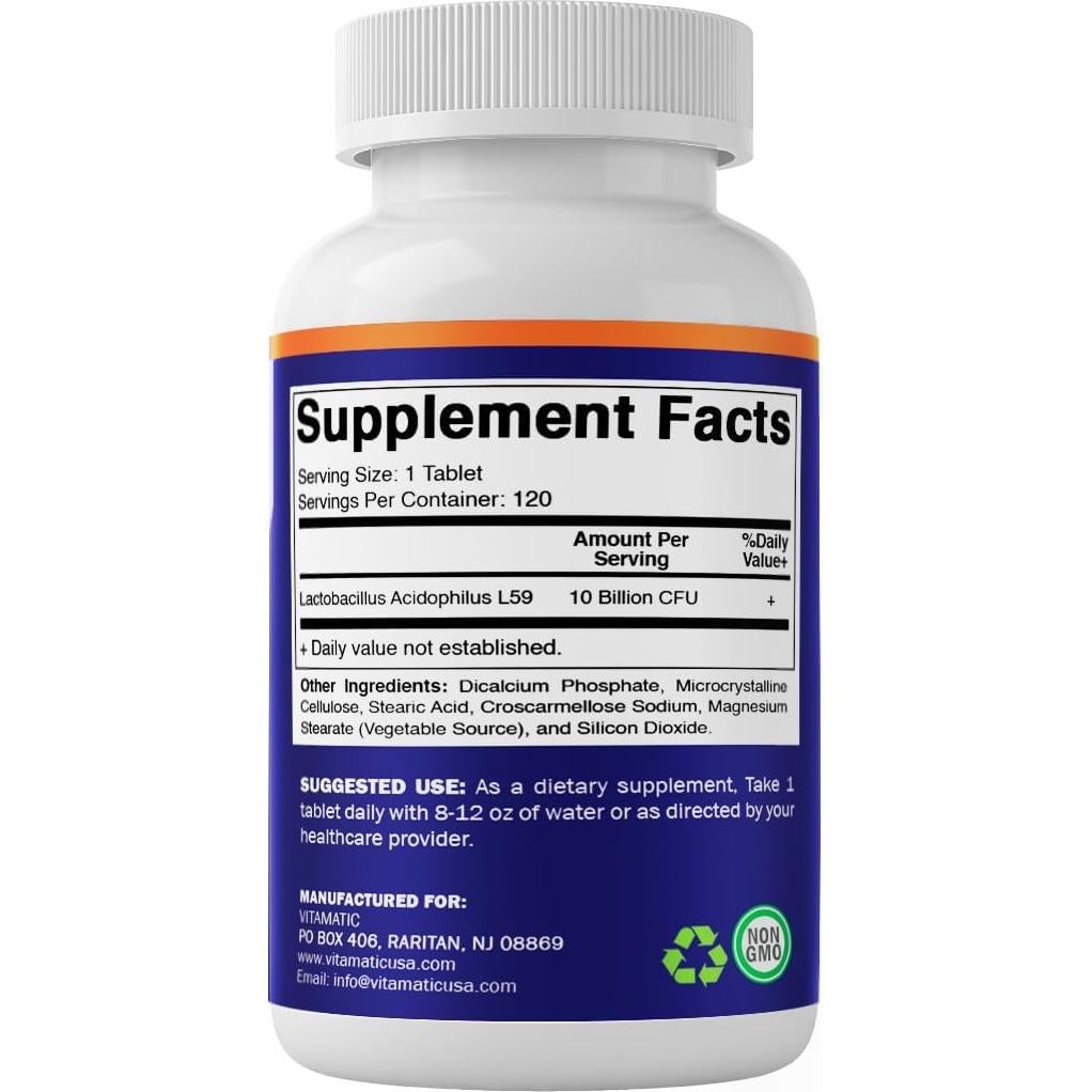 Vitamatic Probiótico Acidophilus 10 Mil Millones CFU 120 Tabletas
