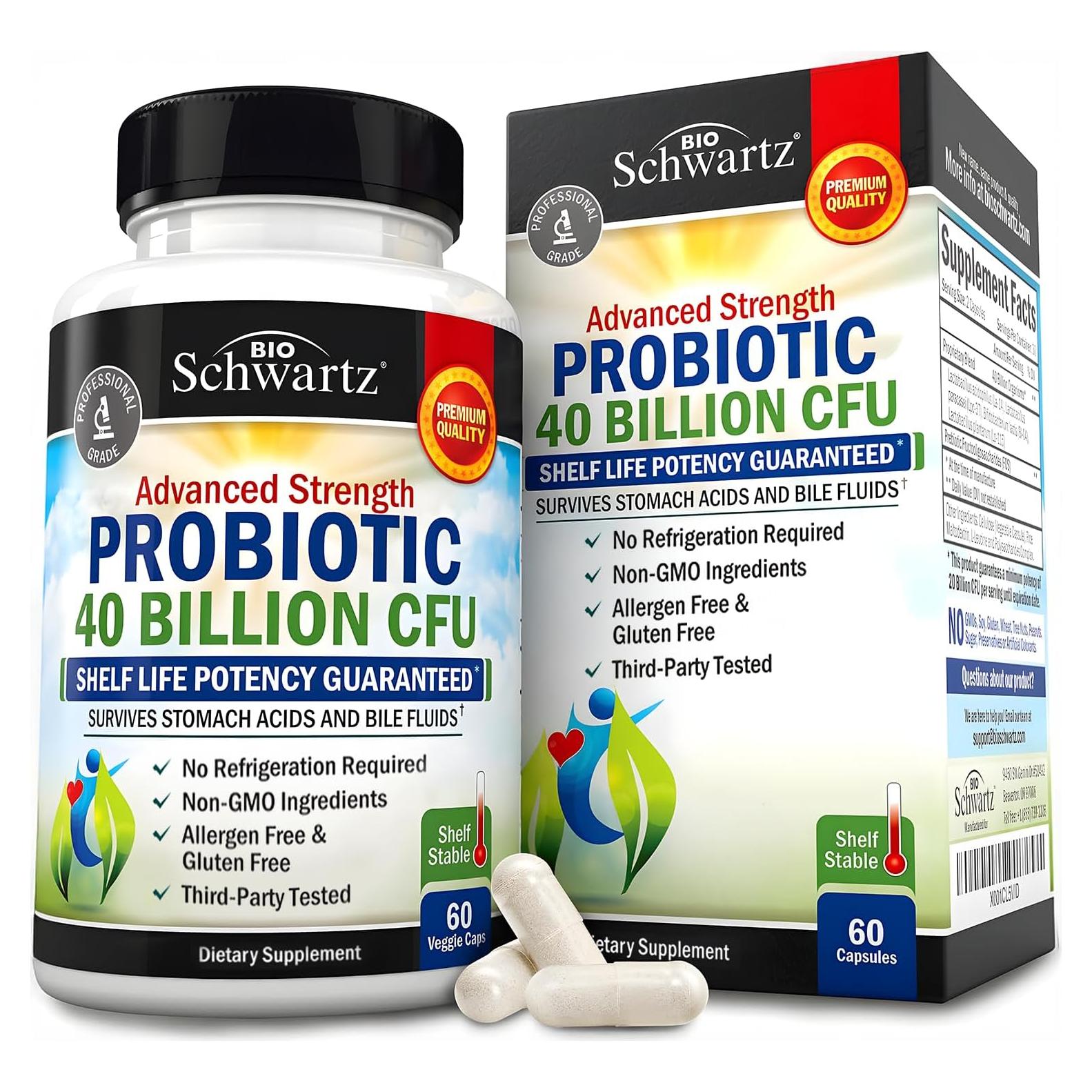 Suplemento Probiotico Diario BioSchwartz 40 Mil Millones CFU 60 Cápsulas