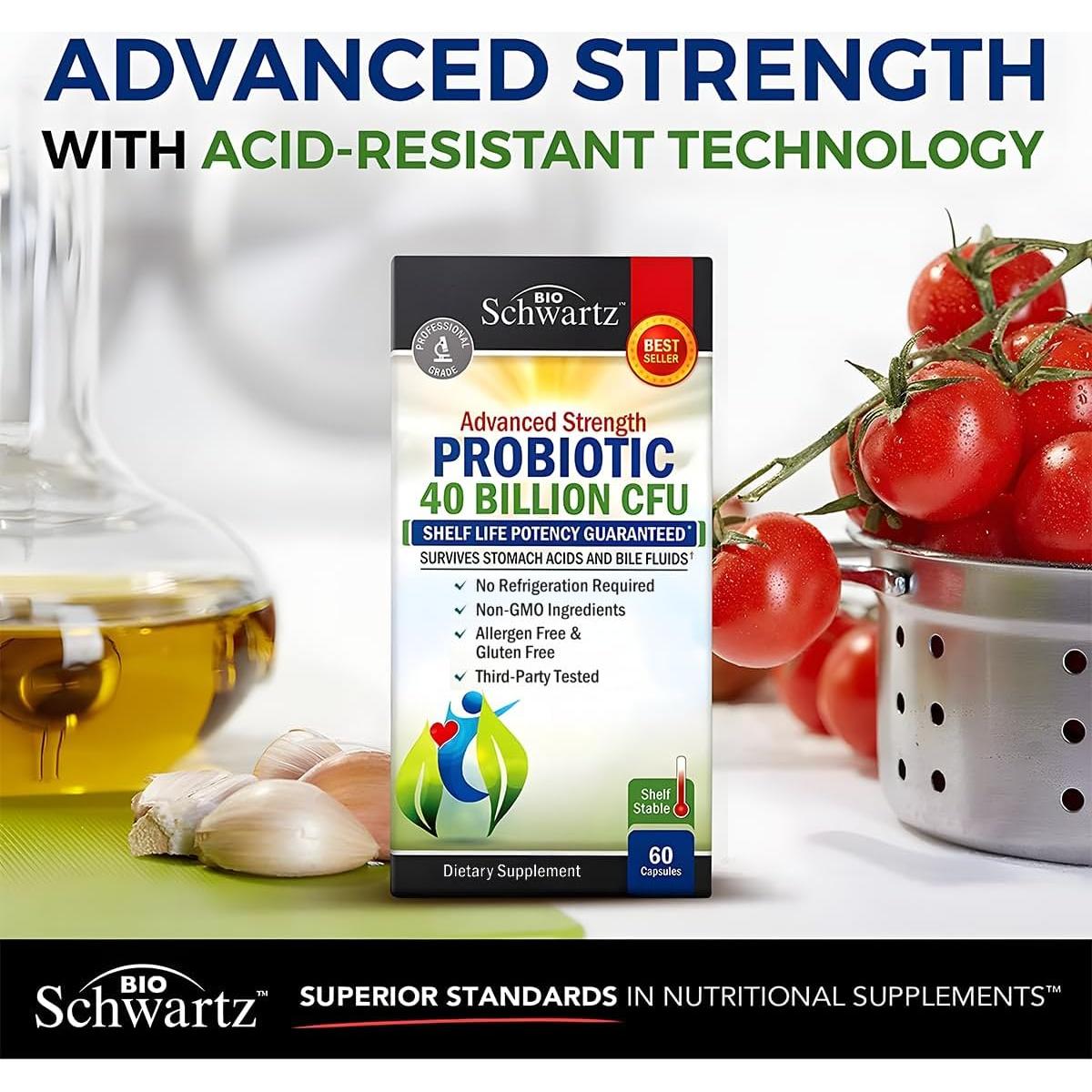 Suplemento Probiotico Diario BioSchwartz 40 Mil Millones CFU 60 Cápsulas