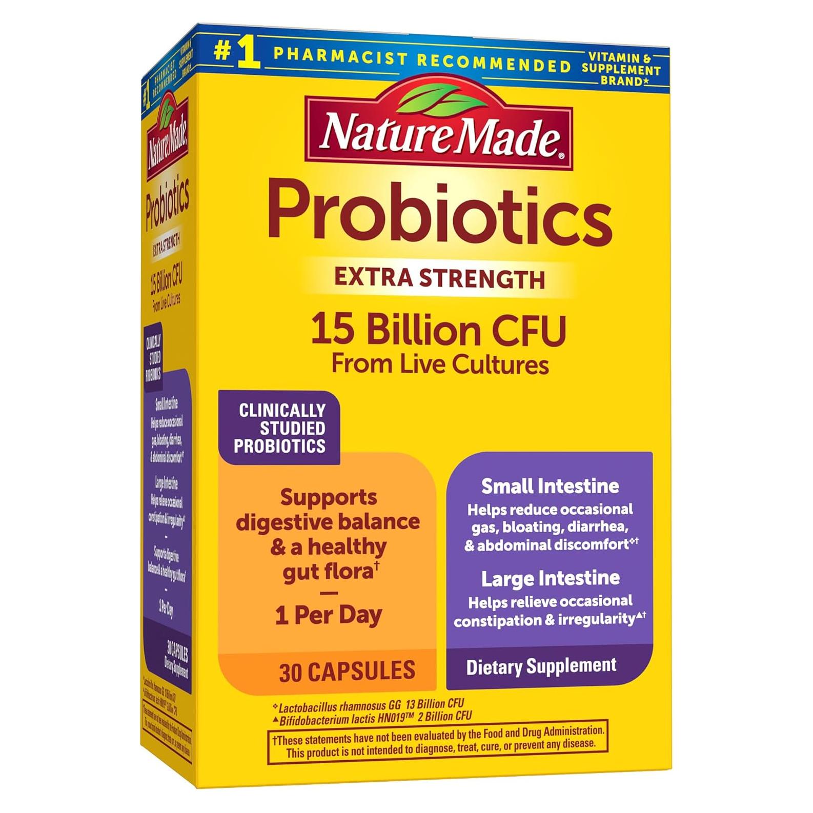 Probioticos Nature Made Extra Fuertes 15 Mil Millones CFU 30 Cápsulas