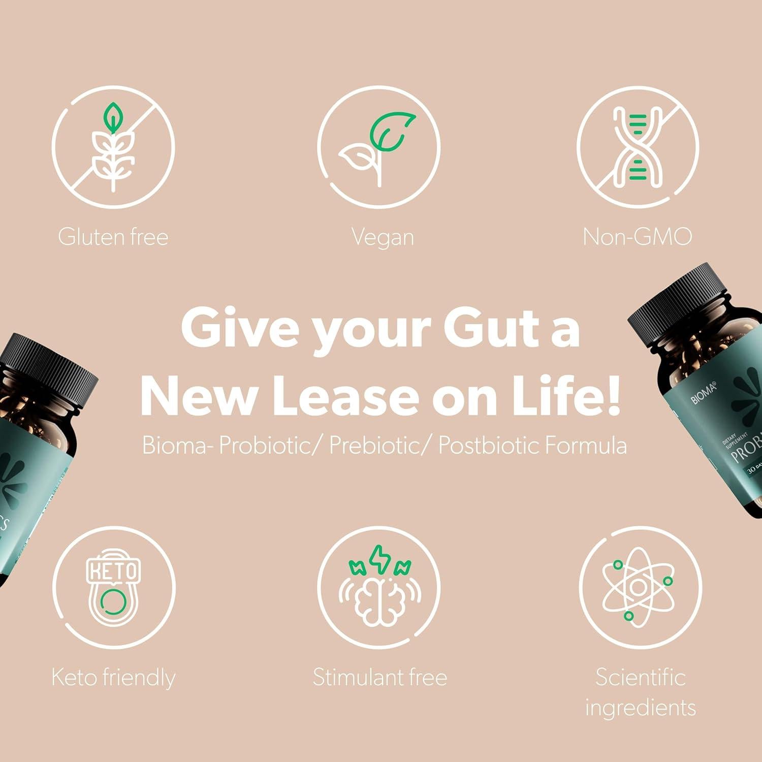 Probióticos Bioma - Salud Digestiva Vegana 60 Cápsulas