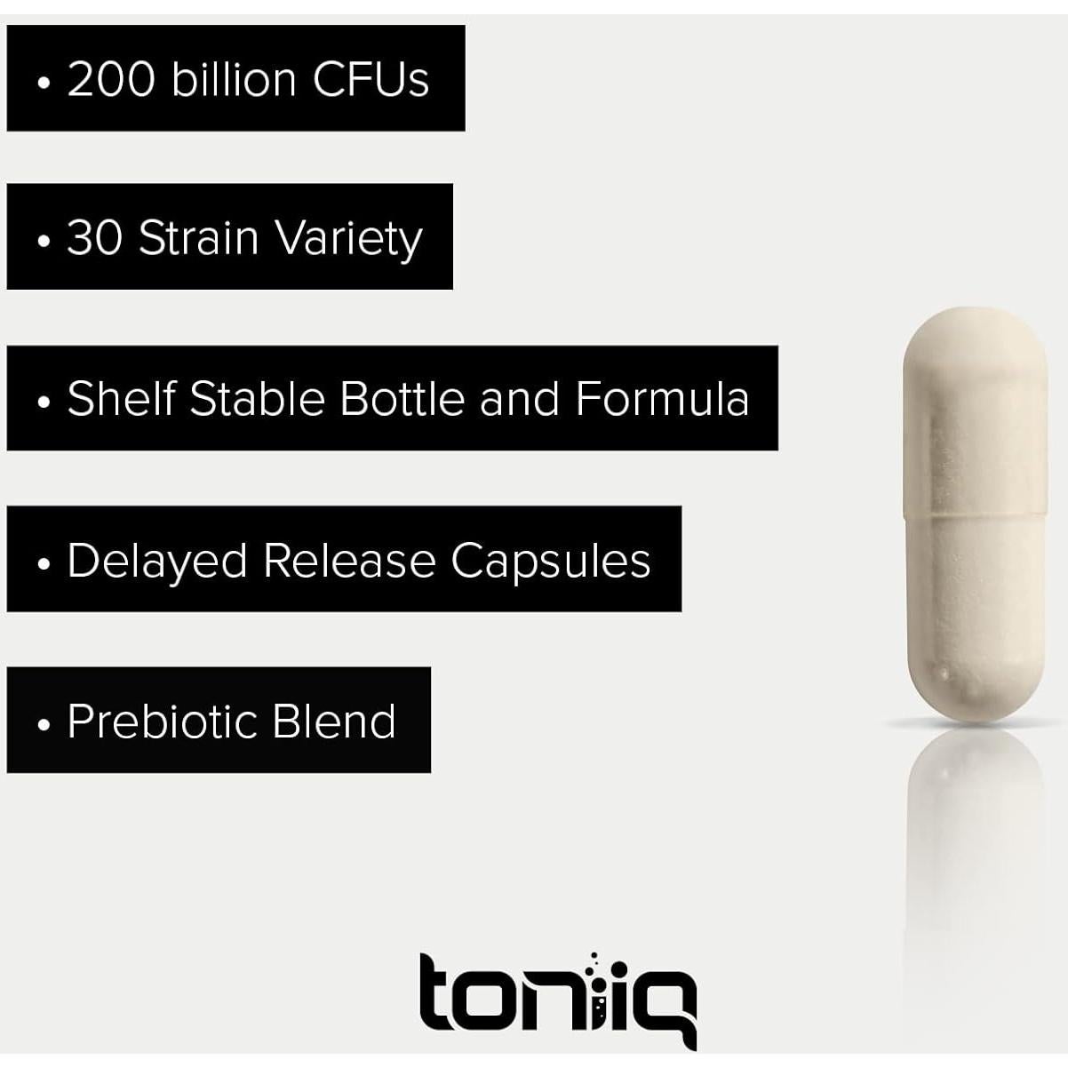 Suplemento Probiótico Toniiq 200 Mil Millones CFU 30 Cepas